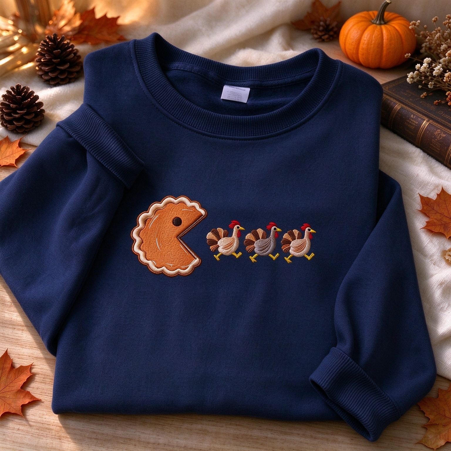 Funny Thanksgiving Pie Turkey Embroidered Sweatshirt