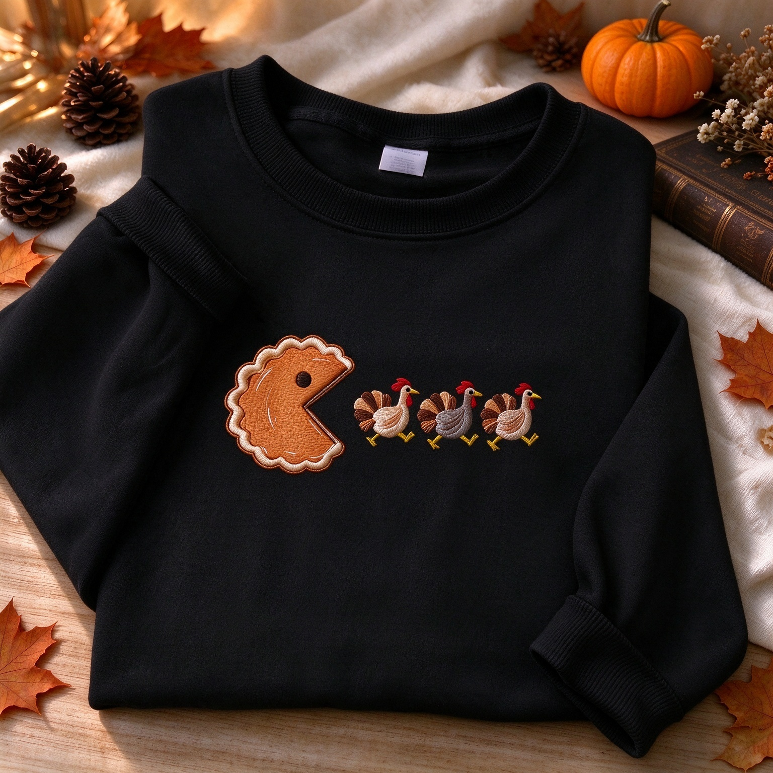 Funny Thanksgiving Pie Turkey Embroidered Sweatshirt