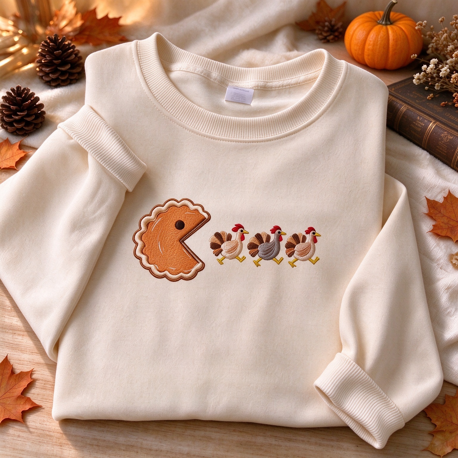 Funny Thanksgiving Pie Turkey Embroidered Sweatshirt