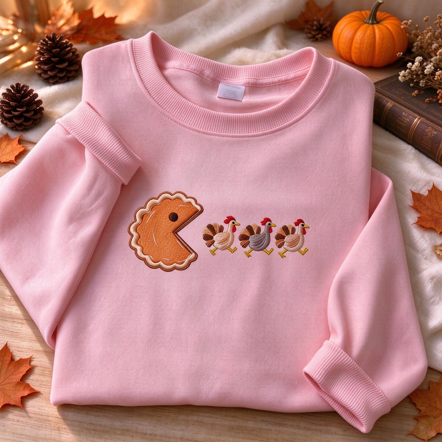 Funny Thanksgiving Pie Turkey Embroidered Sweatshirt