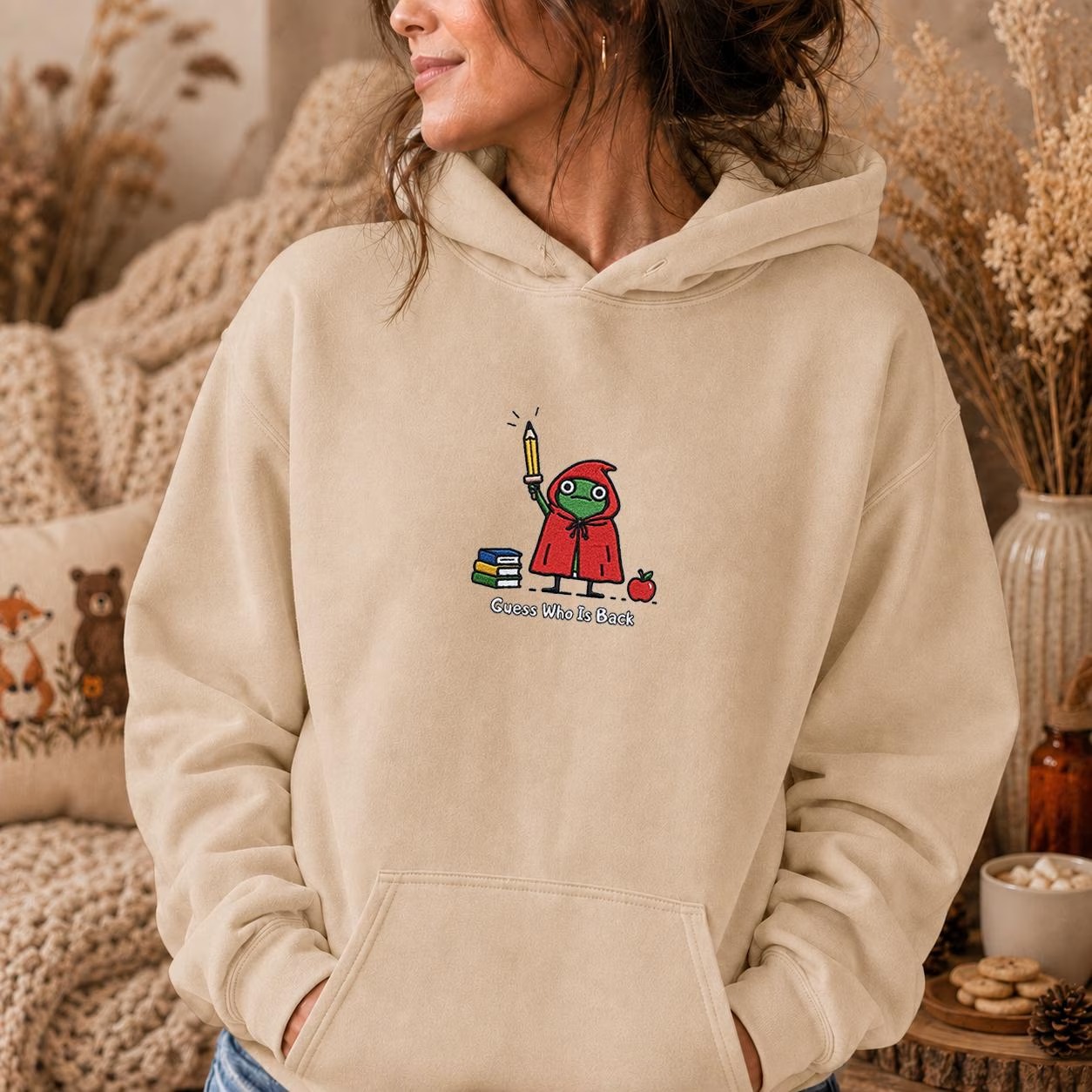 Guess Who Is Back Frog Teacher Embroidered Comfort Colors Shirt, Funny Back To School Hoodie, Cute Frog Sweatshirt, Teacher Gift Tee Cool