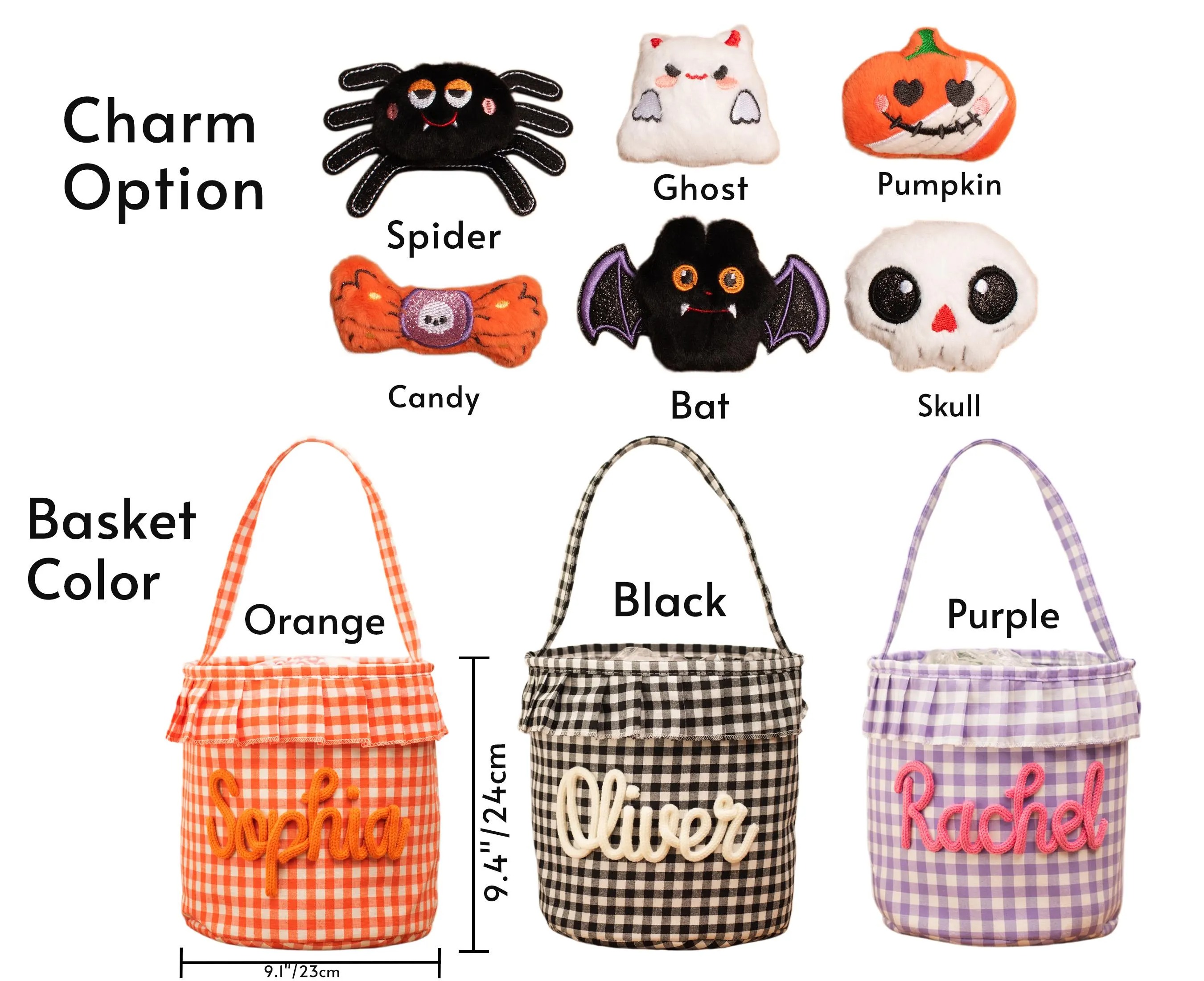 Halloween Basket Ruffle Personalized,Plaid Trick or Treat Bag with Custom Name