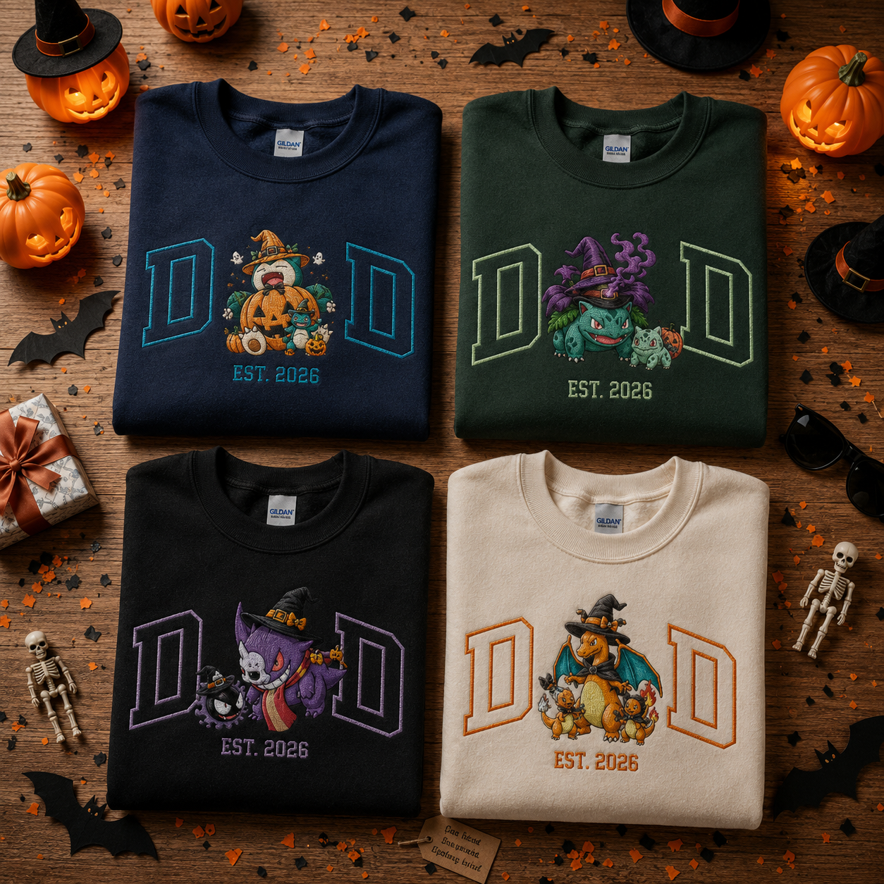 Halloween Pokemon Embroidered DAD EST 2026 Sweatshirt