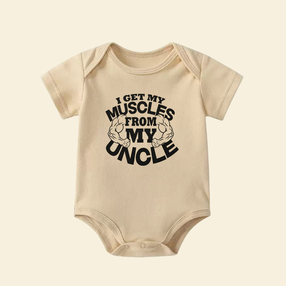I Get My Muscles From My Uncle Baby Bodysuit  Funny Infant Onesie Gift