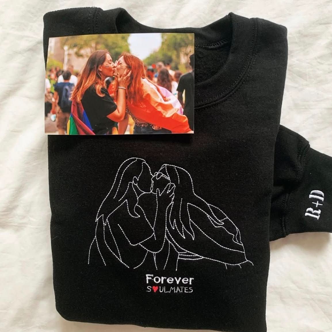 Custom Photo Line Art Embroidered Sweatshirt