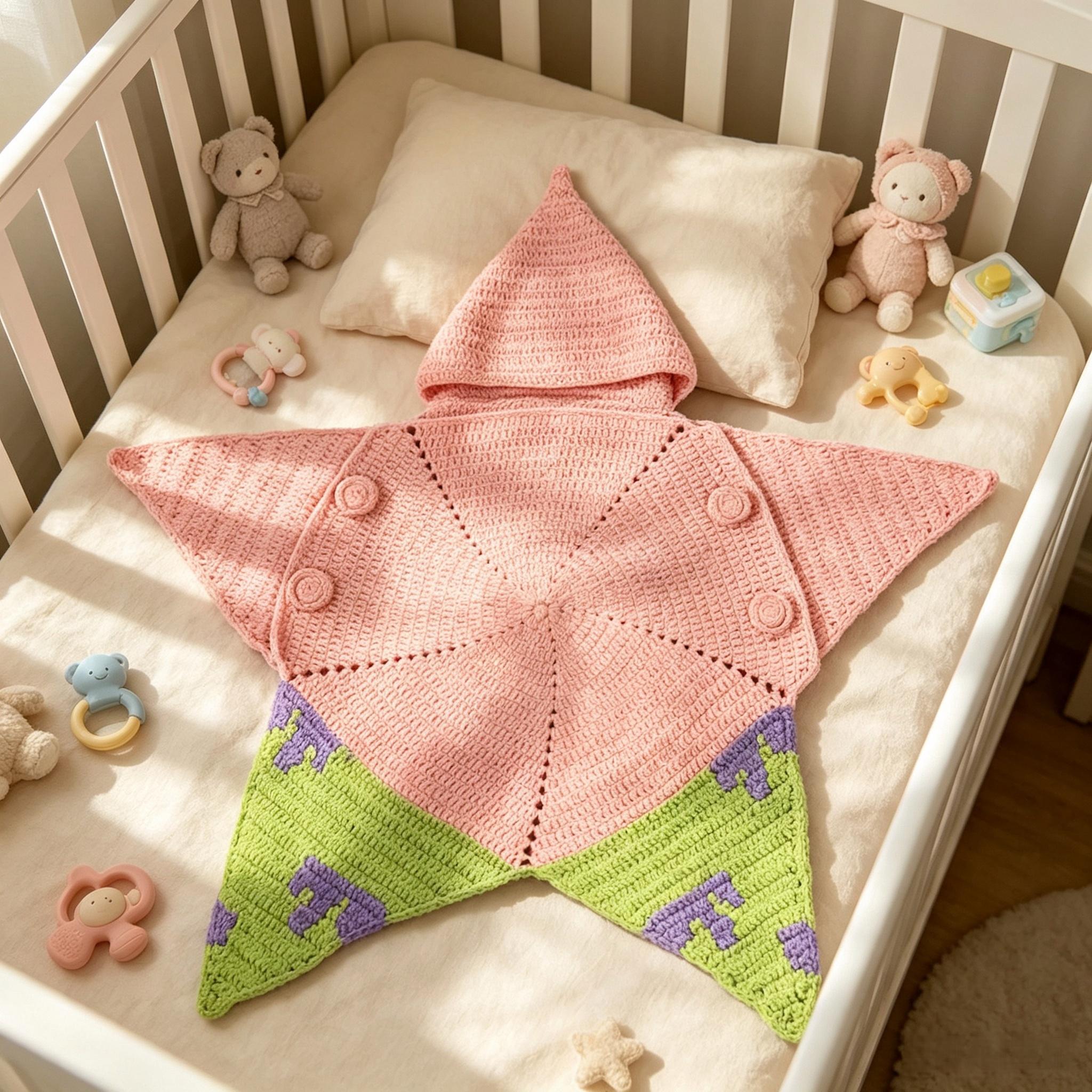 Handmade Crochet Starfish Baby Hooded Swaddle Sleeping Bag