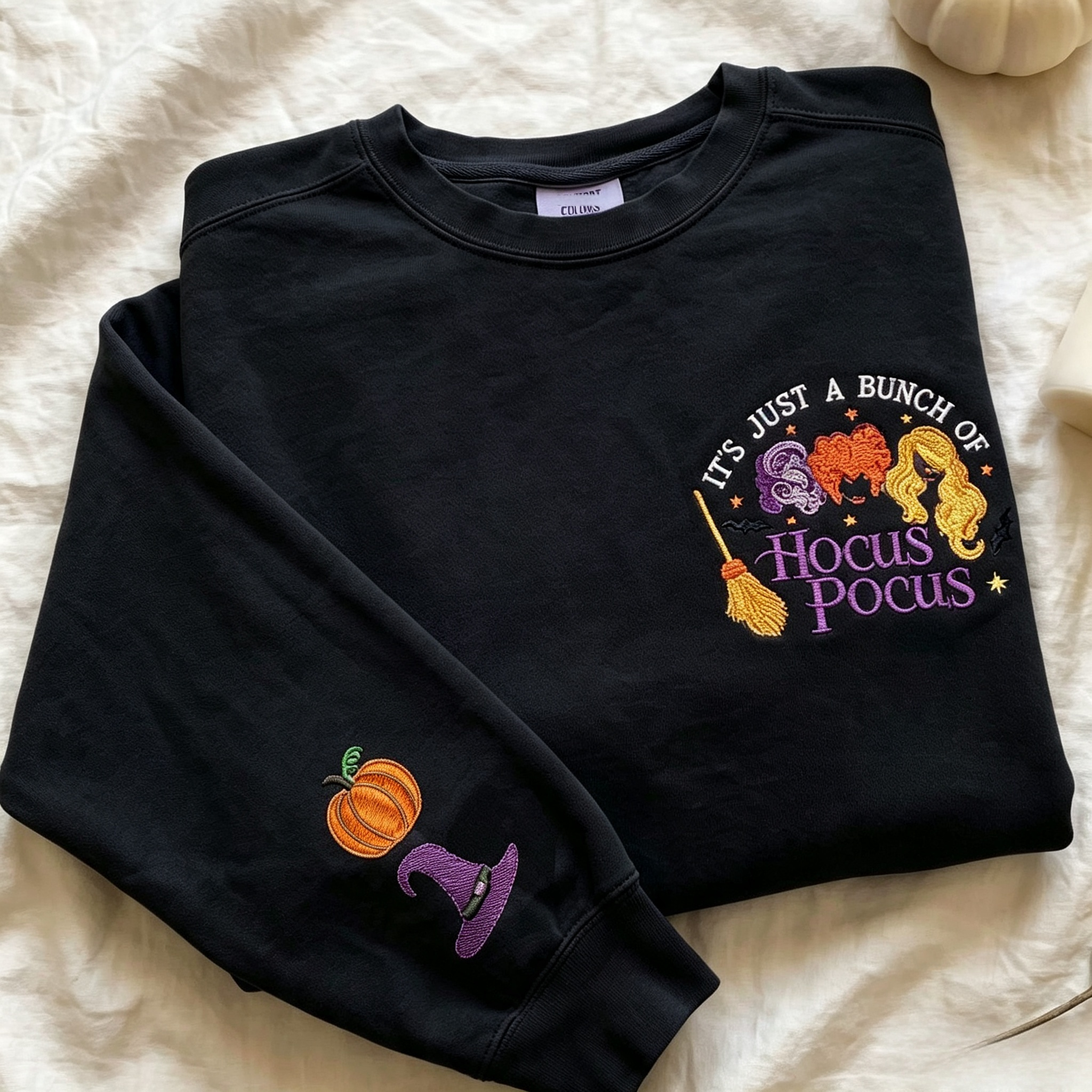 It's Just A Bunch of Hocus Pocus Embroidered Sweatshirt, Hocus Pocus Halloween Crewneck, Comfort Color Halloween Shirt For Friends