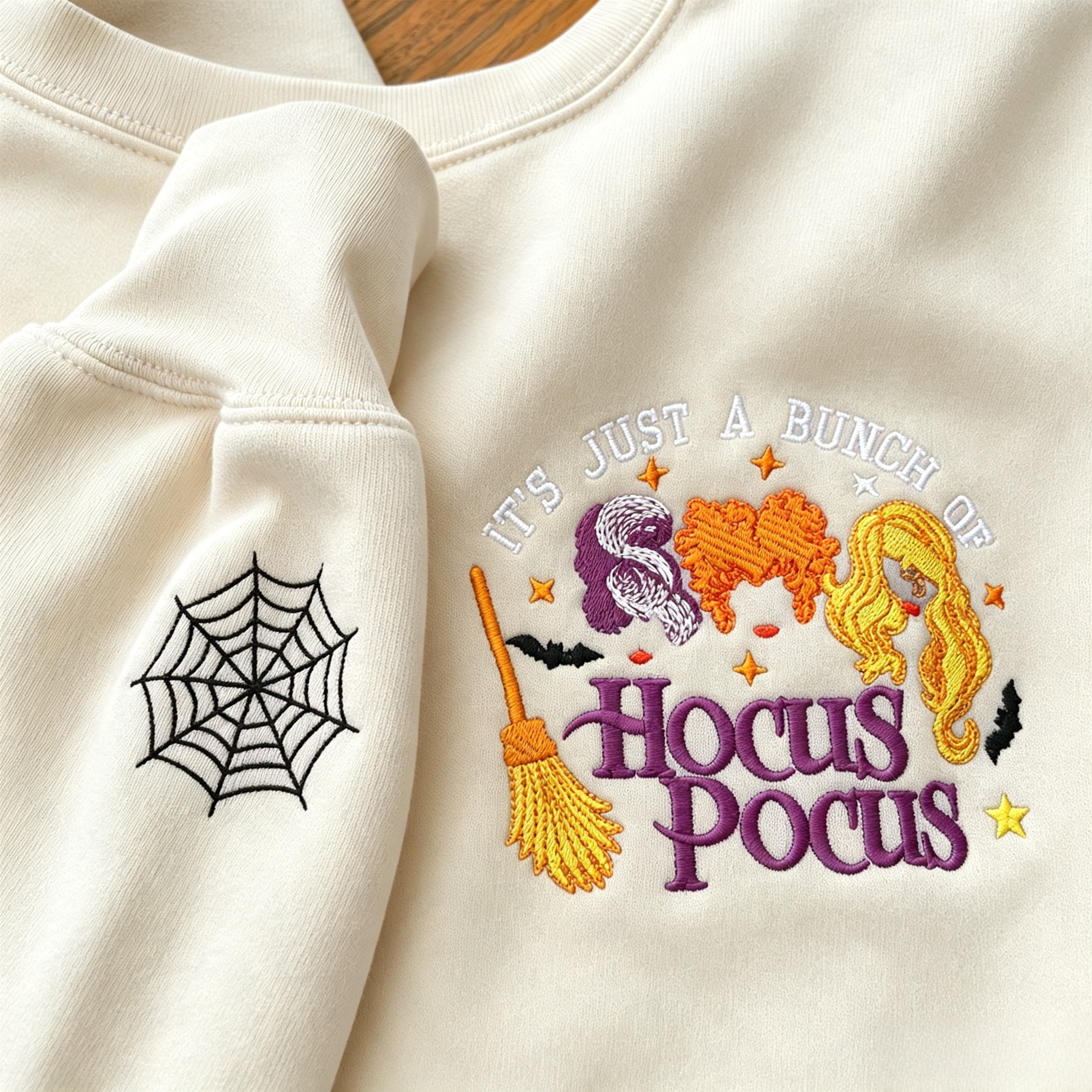 It's Just A Bunch of Hocus Pocus Embroidered Sweatshirt, Hocus Pocus Halloween Crewneck, Comfort Color Halloween Shirt For Friends
