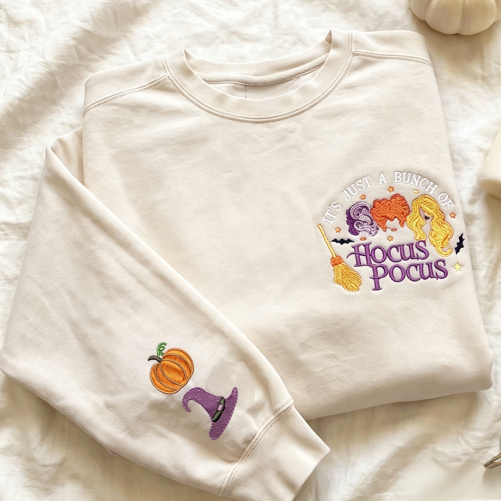 It's Just A Bunch of Hocus Pocus Embroidered Sweatshirt, Hocus Pocus Halloween Crewneck, Comfort Color Halloween Shirt For Friends