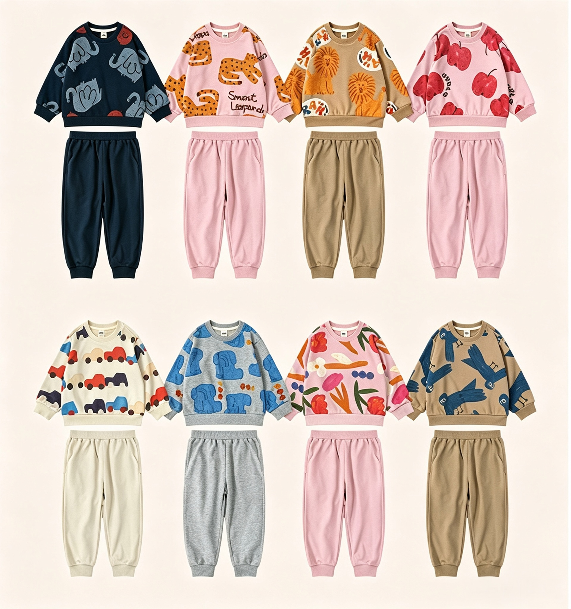 Unisex Kids Fall Winter Playful Print Sweatshirt ，Unisex Kids Fall Winter Outfit Set, Printed Sweatshirt & Jogger Pants