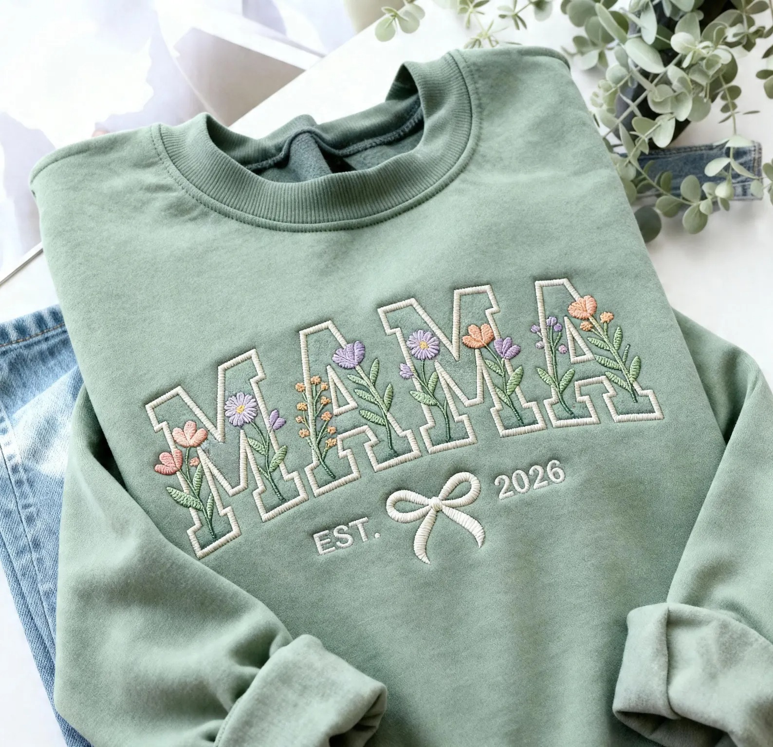 Mom Embroidery Sweatshirt, Custom Sweatshirt