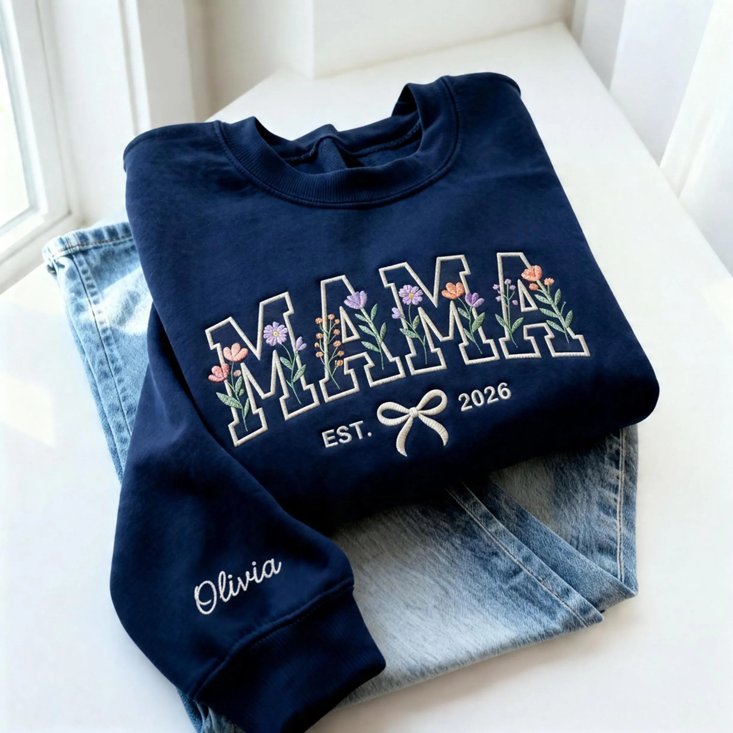 Mom Embroidery Sweatshirt, Custom Sweatshirt