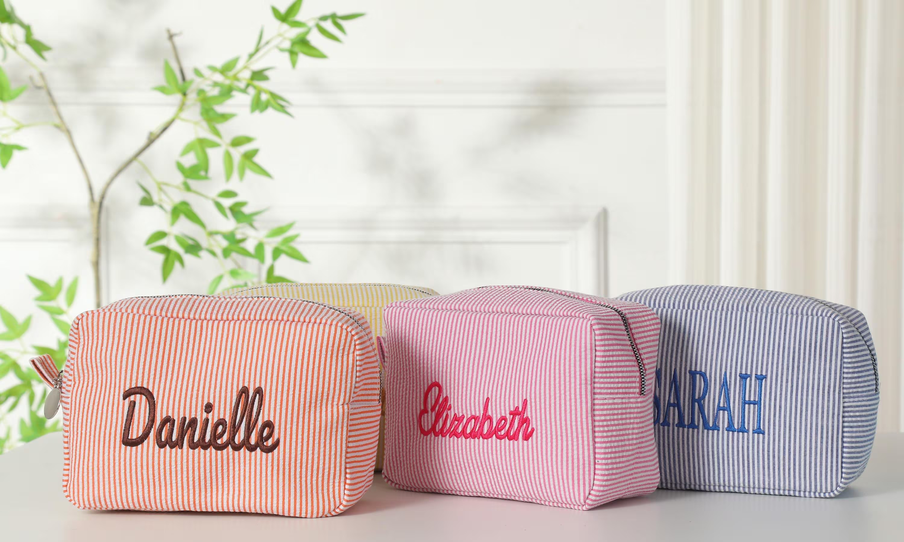 Monogrammed Seersucker Toiletry Bag