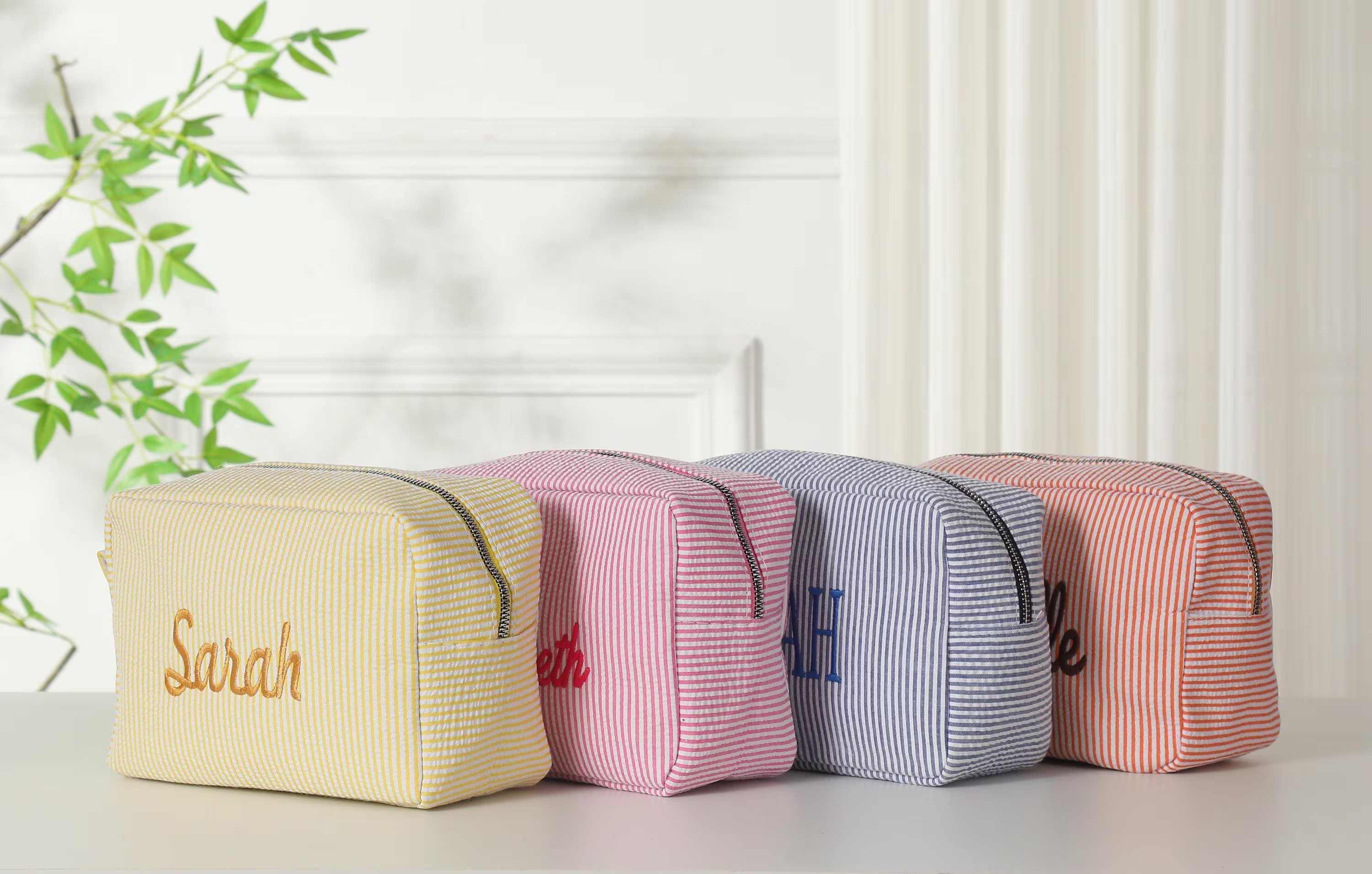 Monogrammed Seersucker Toiletry Bag