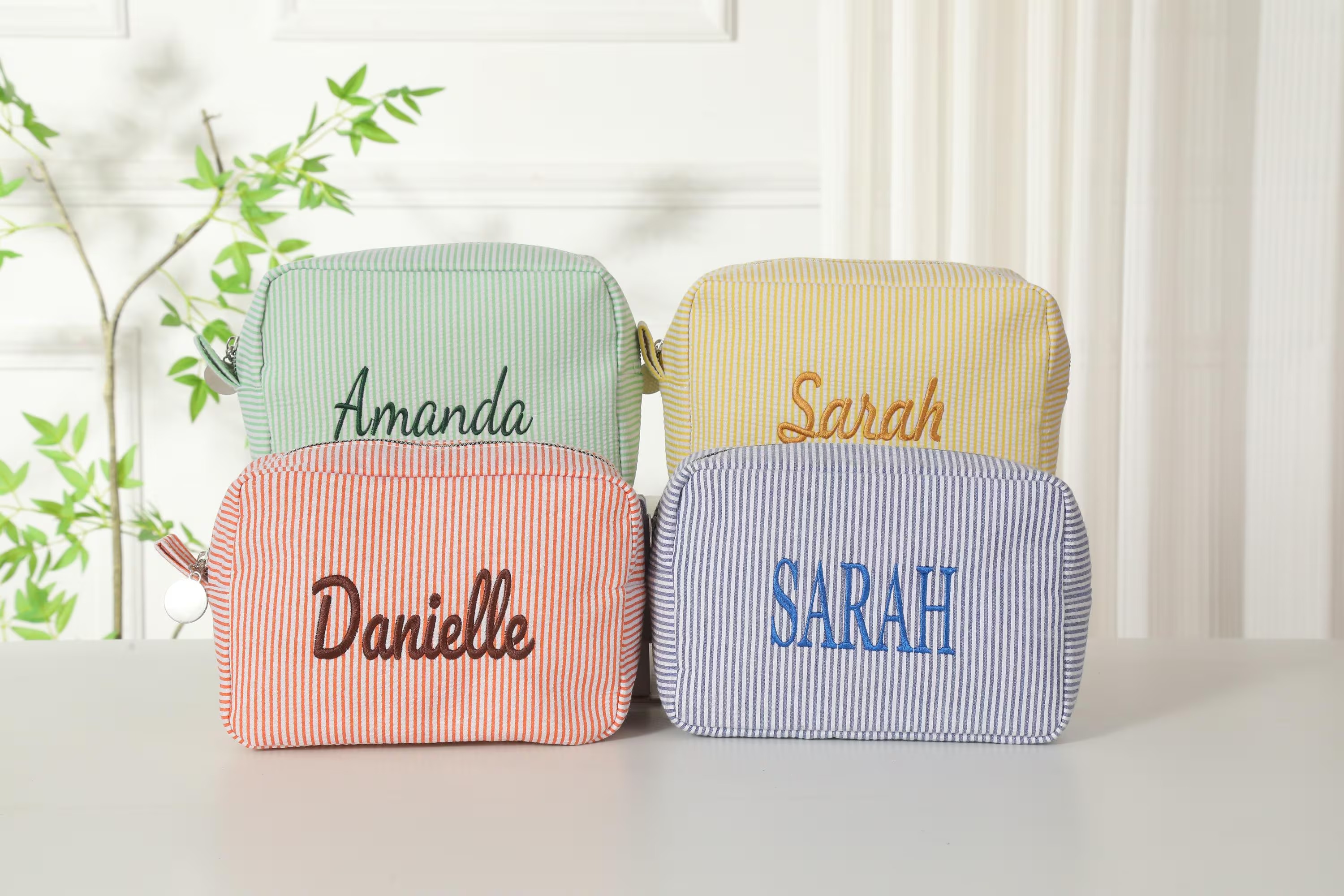 Monogrammed Seersucker Toiletry Bag