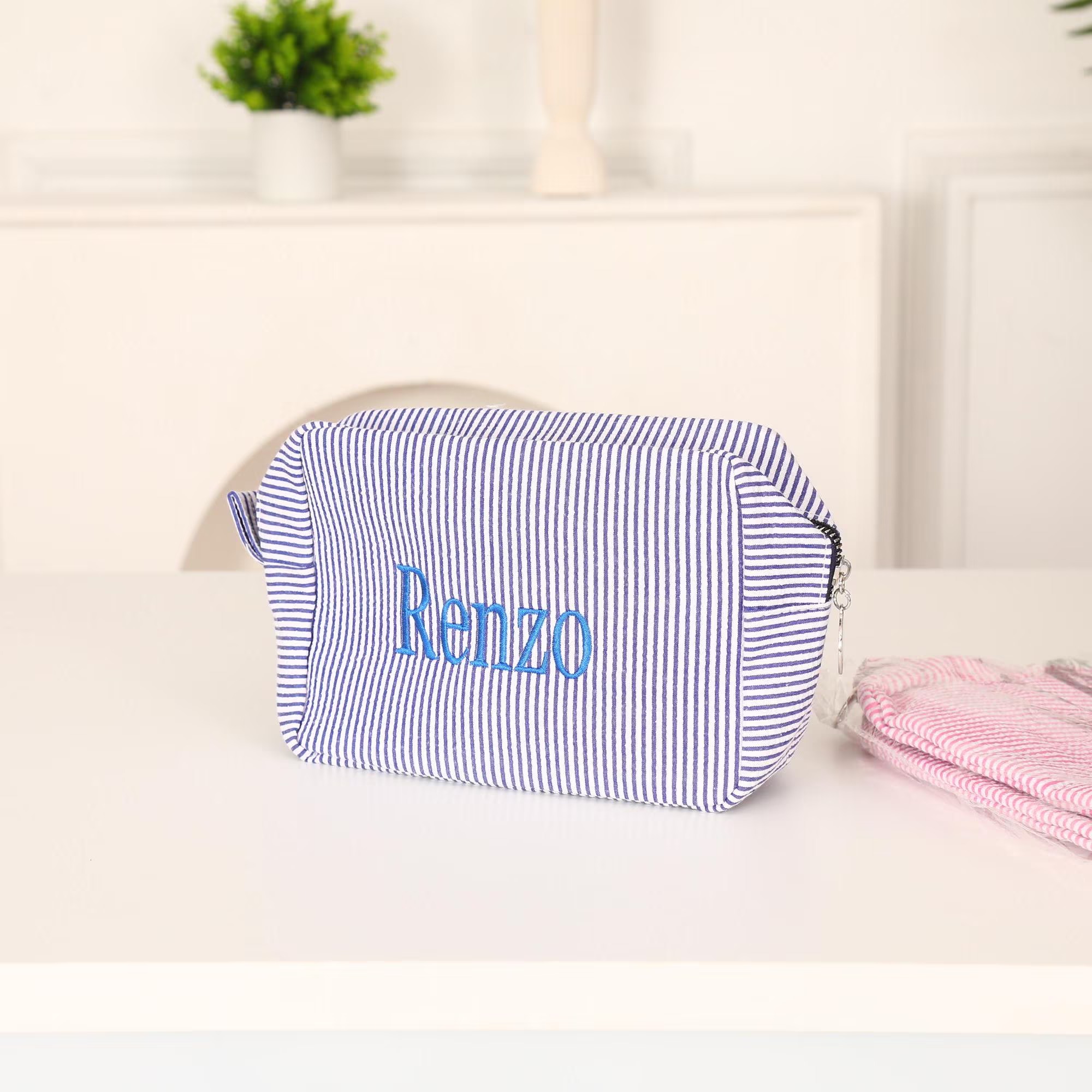 Monogrammed Seersucker Toiletry Bag