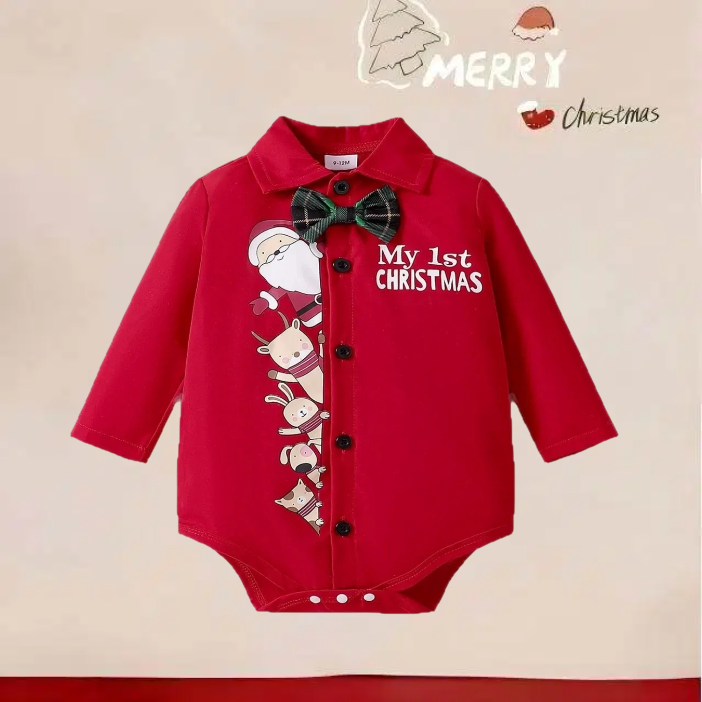 My First Christmas Baby Romper with Bow Tie