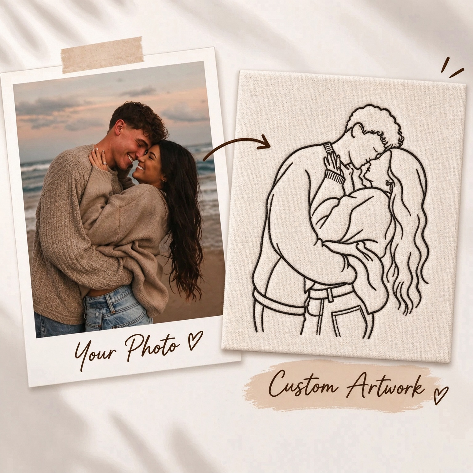 Our First Christmas Custom Couple Photo Embroidered Sweatshirt, Personalized Photo Matching Sweatshirts