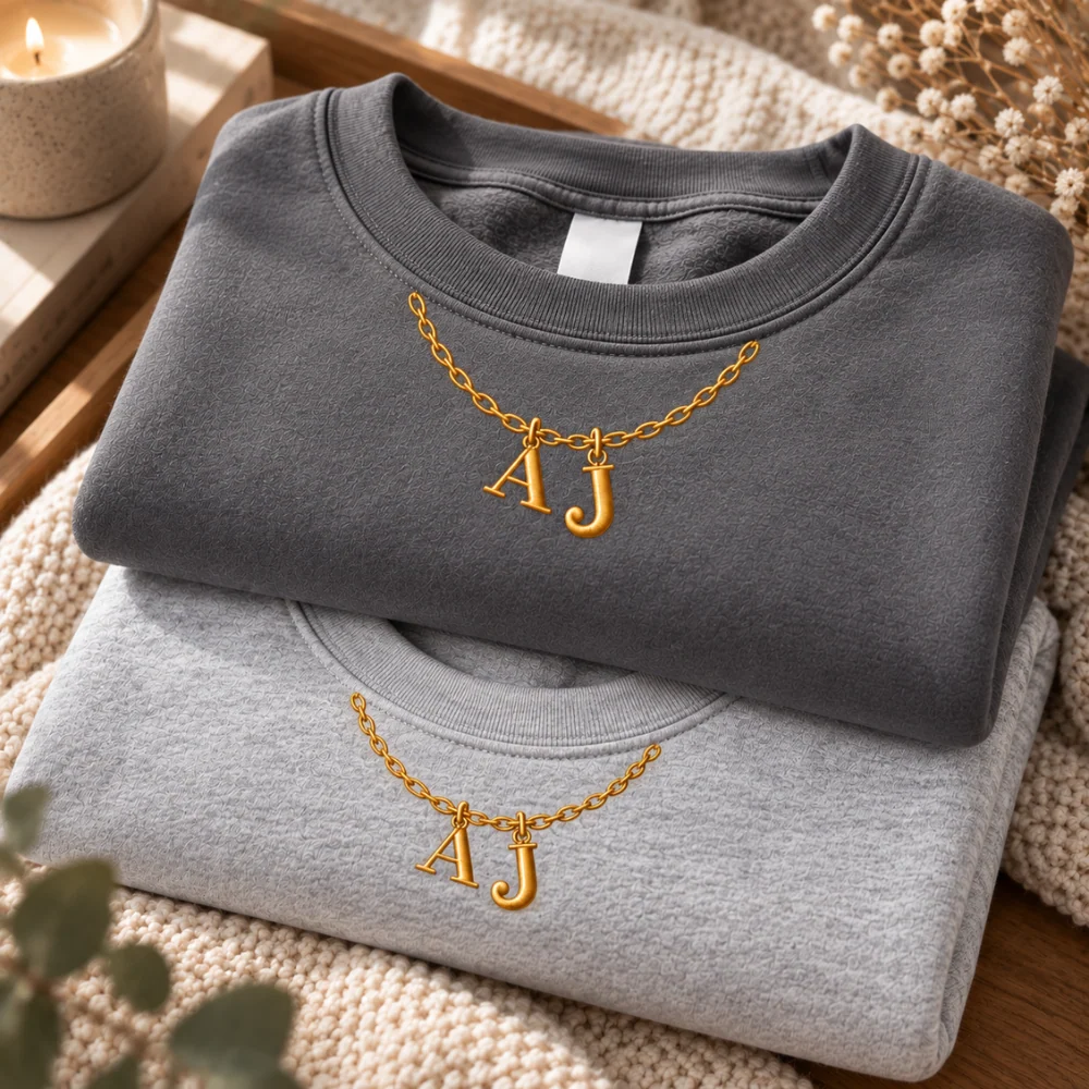 Our Initials Necklace Embroidered Sweatshirt – Personalized Matching Couple Sweatshirt