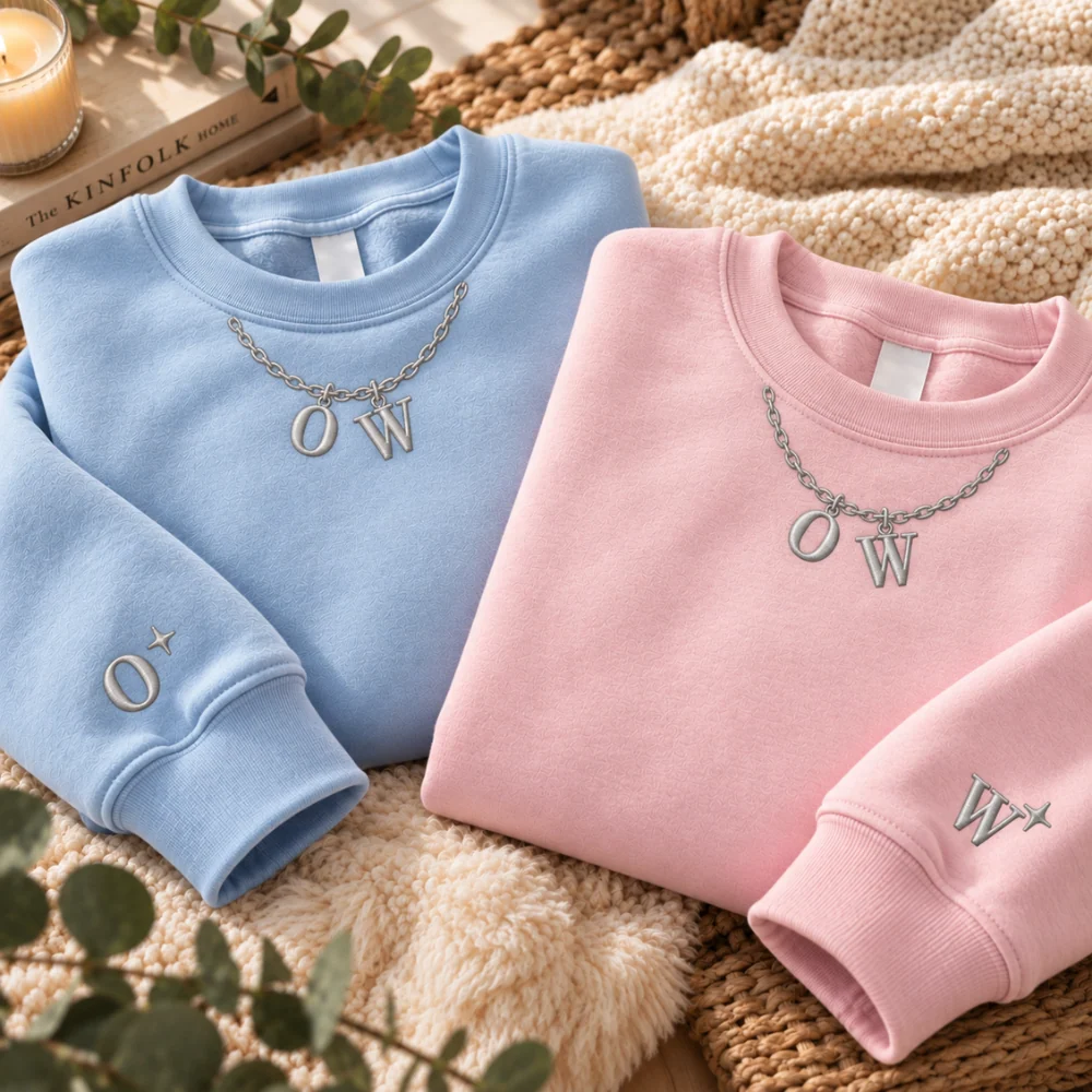 Our Initials Necklace Embroidered Sweatshirt – Personalized Matching Couple Sweatshirt