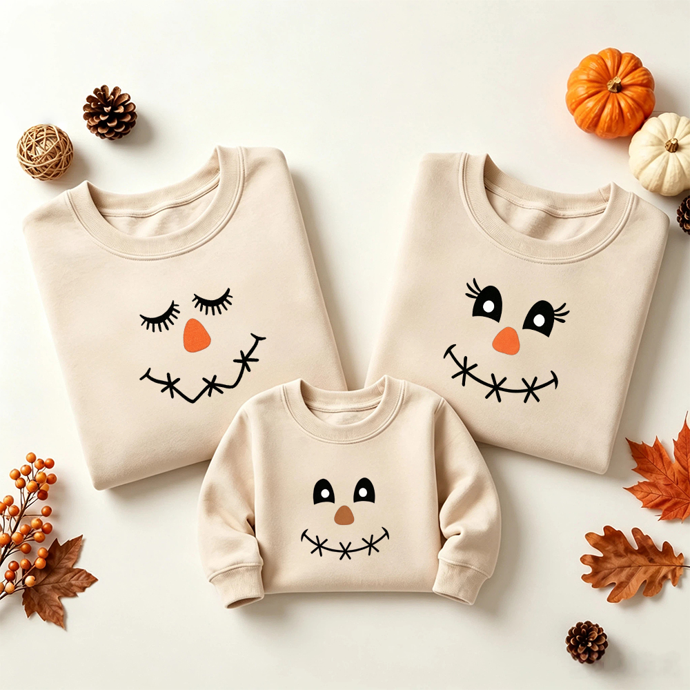 Pastel Scarecrow Face Family Matching Swearshirt Outfits