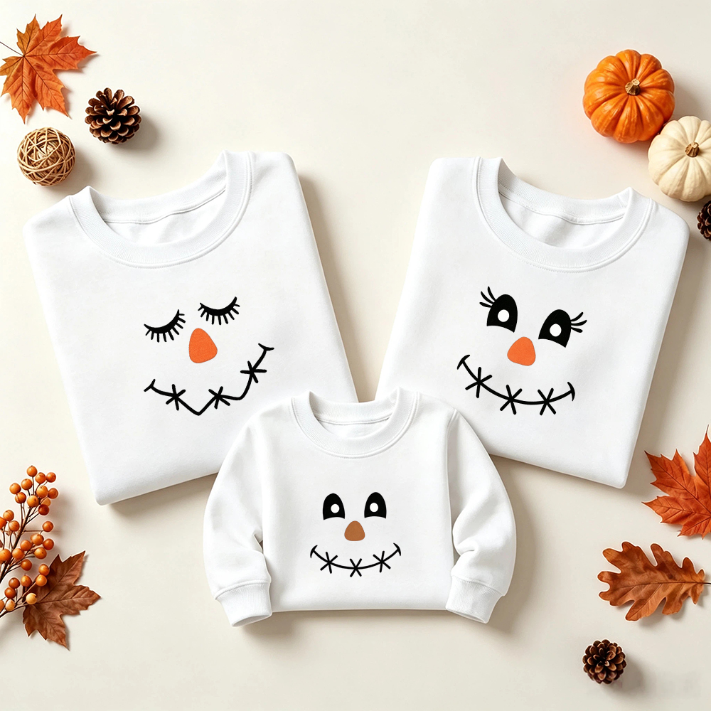 Pastel Scarecrow Face Family Matching Swearshirt Outfits
