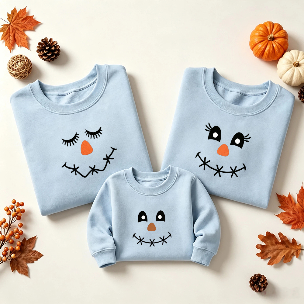 Pastel Scarecrow Face Family Matching Swearshirt Outfits