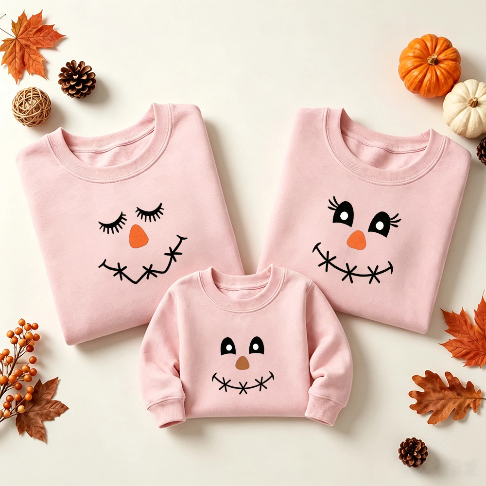 Pastel Scarecrow Face Family Matching Swearshirt Outfits