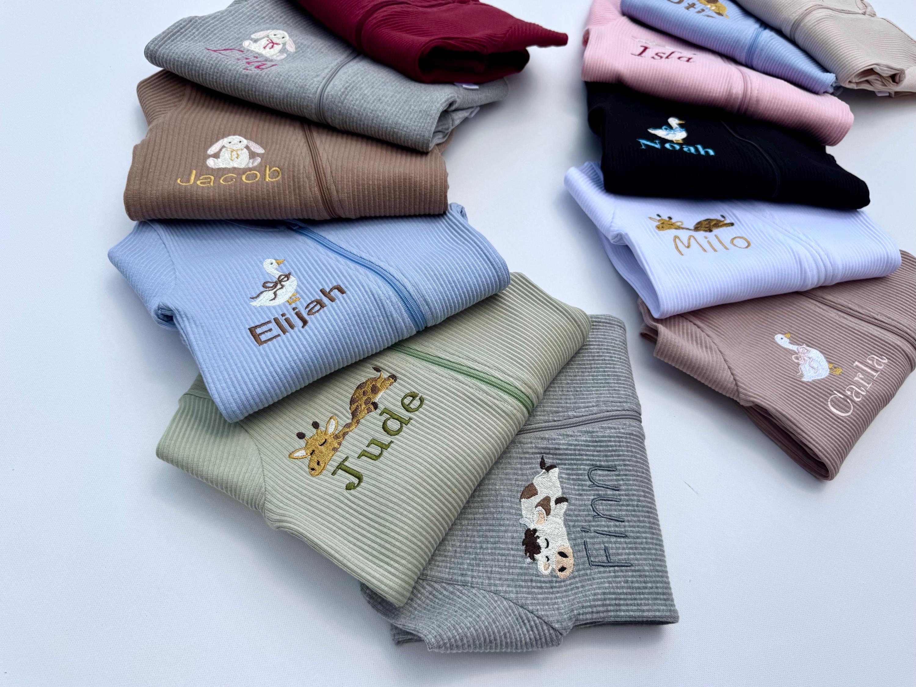Personalised Gift Baby Zip Romper，Embroidered Baby Grow Newborn Essentials