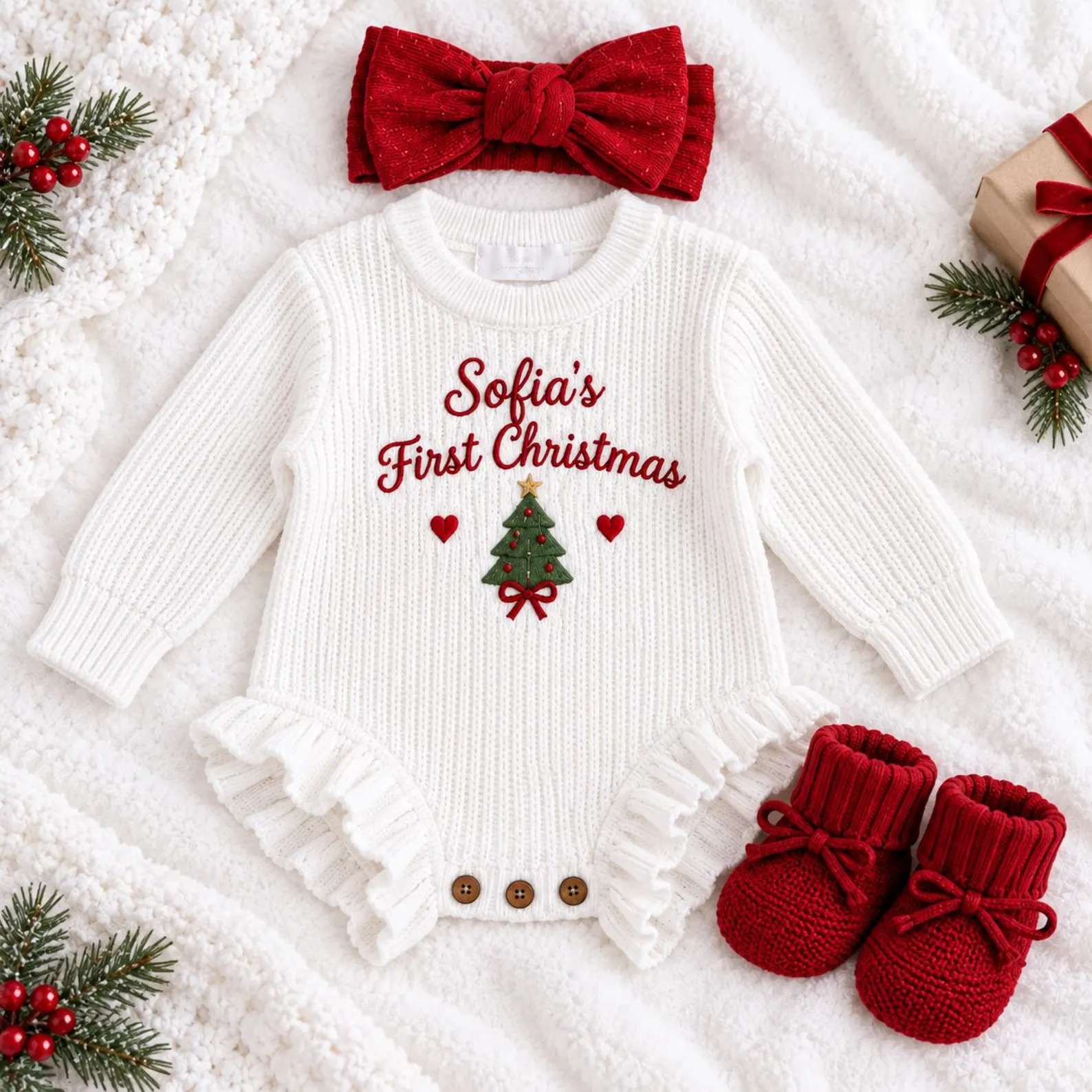 Personalized Baby First Christmas Custom Embroidered Onesie