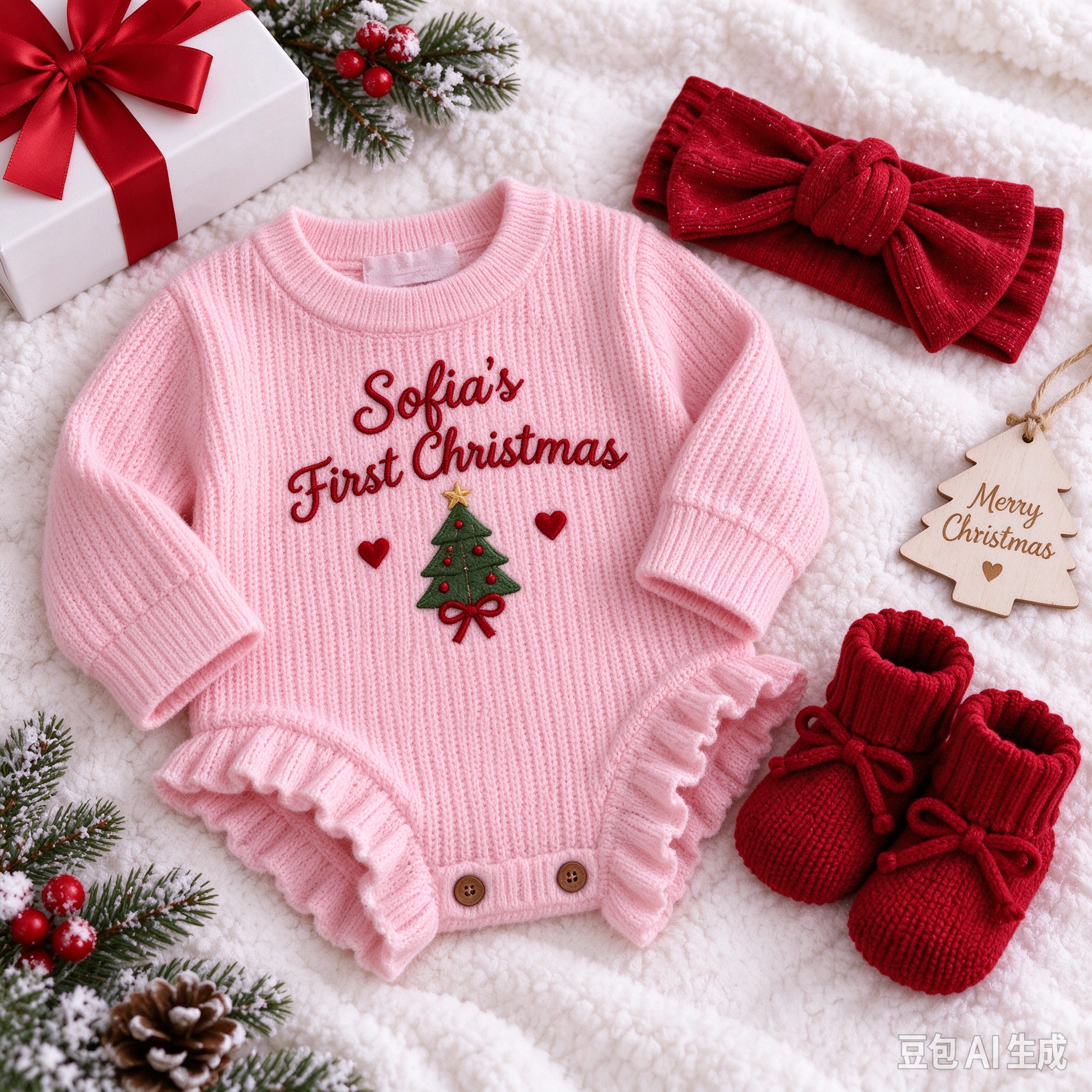 Personalized Baby First Christmas Custom Embroidered Onesie