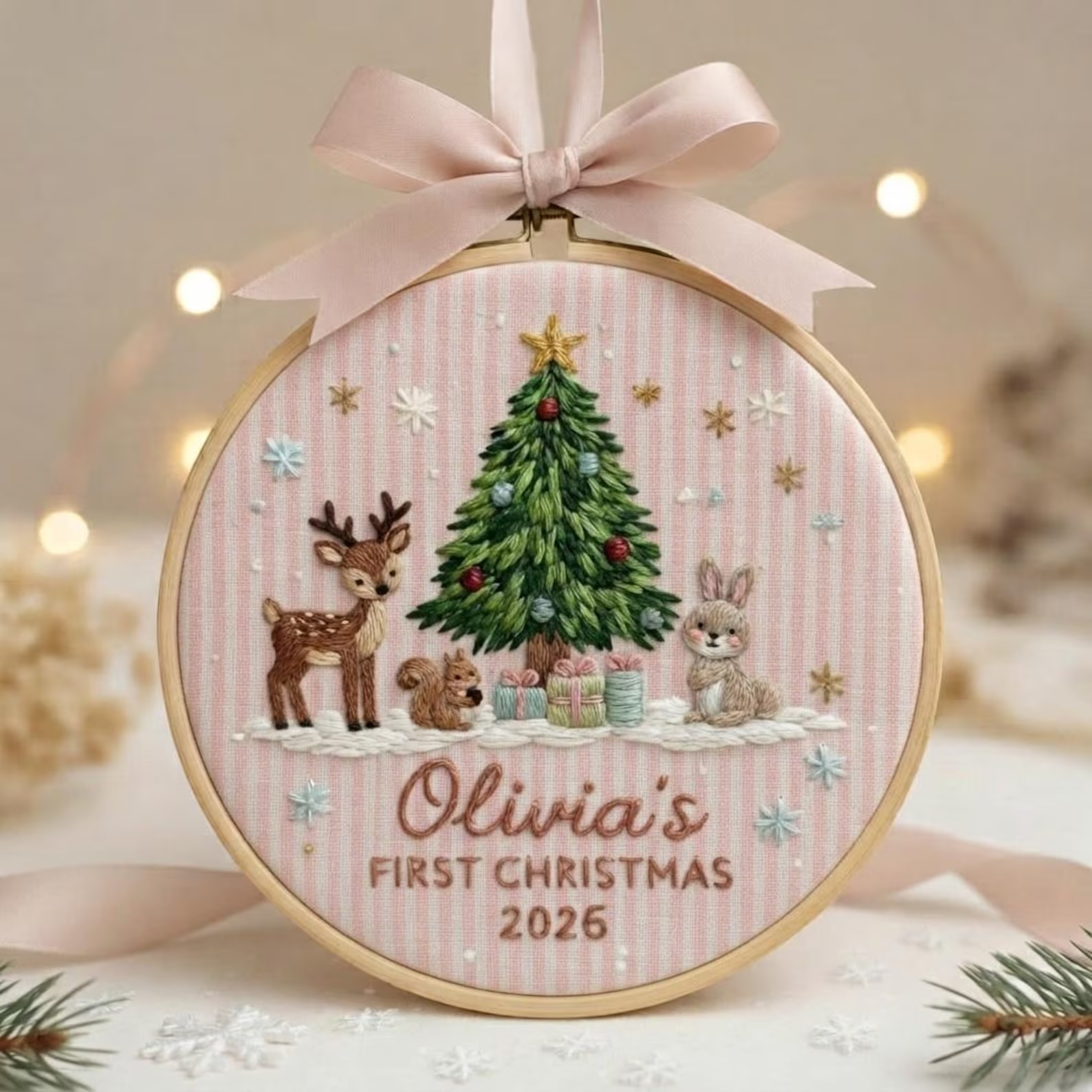 Personalized Baby First Christmas Embroidery Hoop