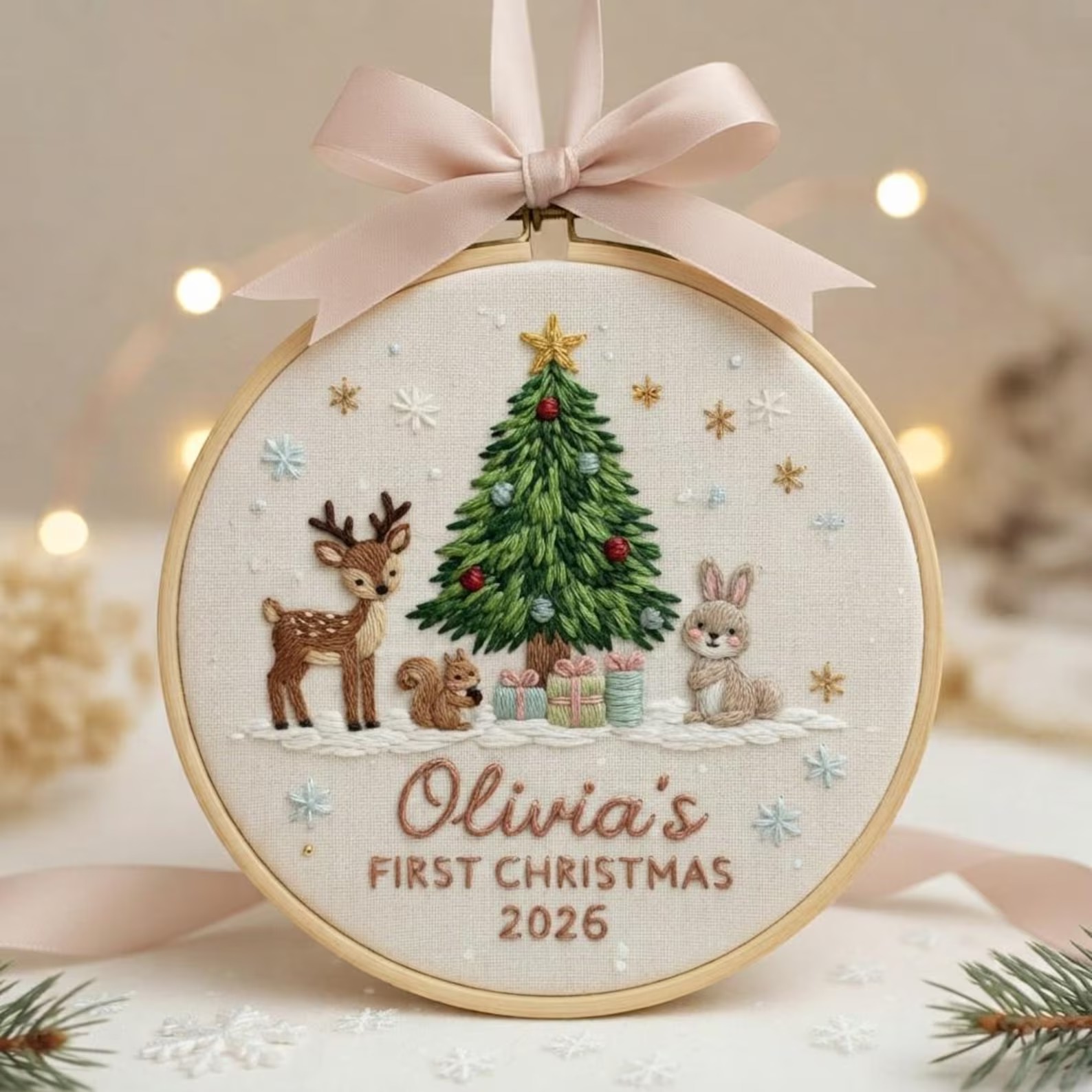 Personalized Baby First Christmas Embroidery Hoop