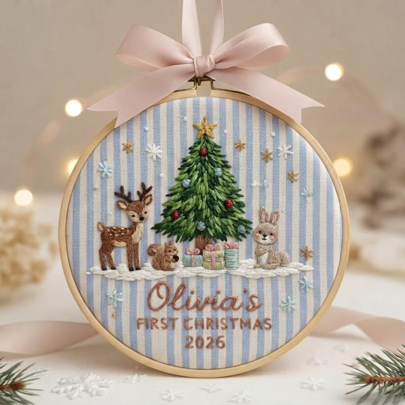Personalized Baby First Christmas Embroidery Hoop