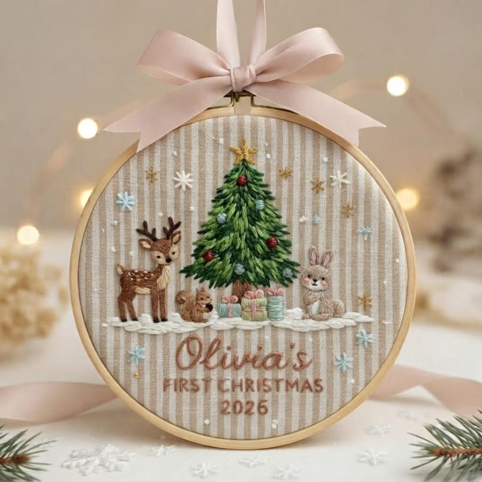 Personalized Baby First Christmas Embroidery Hoop