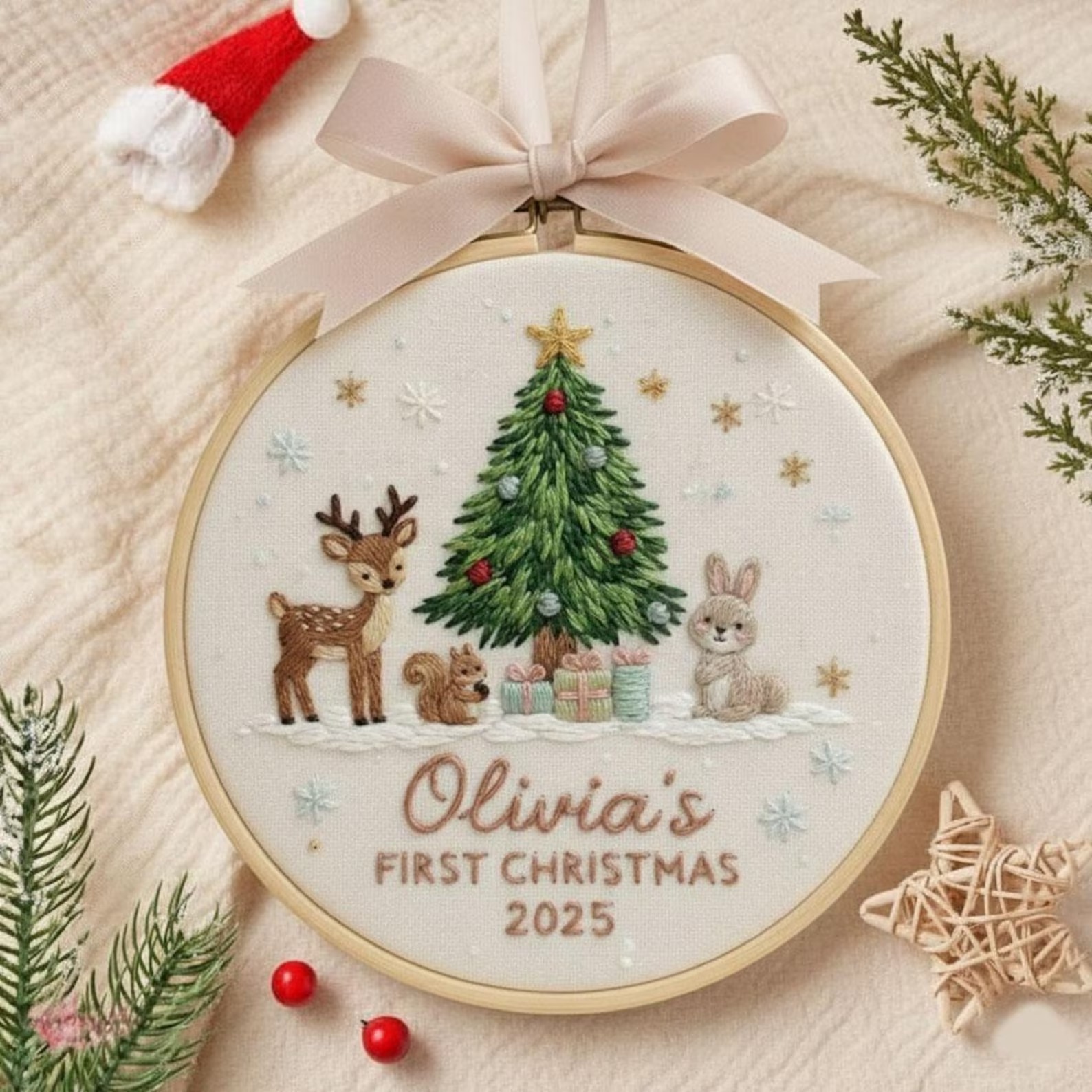Personalized Baby First Christmas Embroidery Hoop