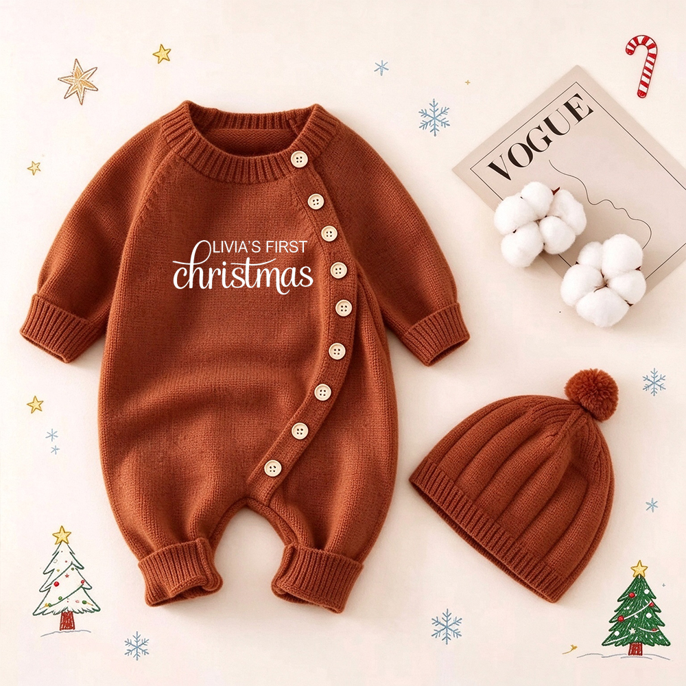 Personalized Baby First Christmas Knitted Onesie