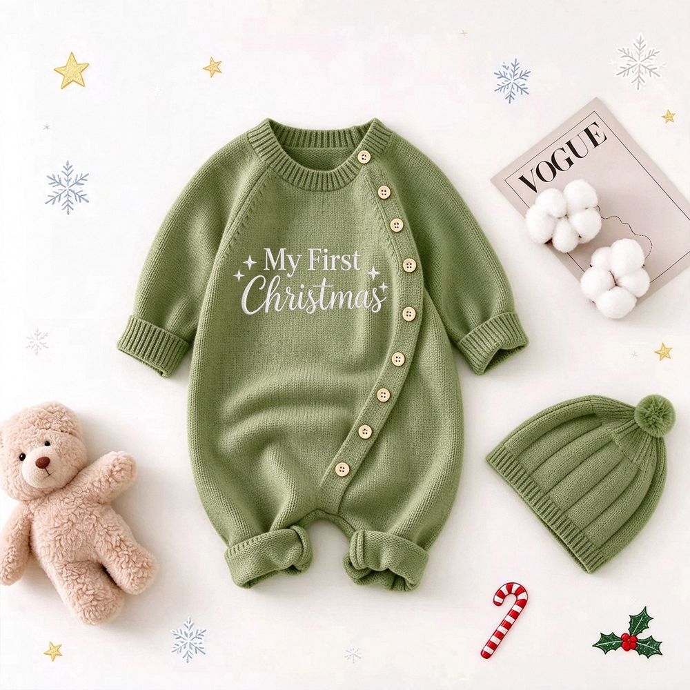 Personalized Baby First Christmas Knitted Onesie