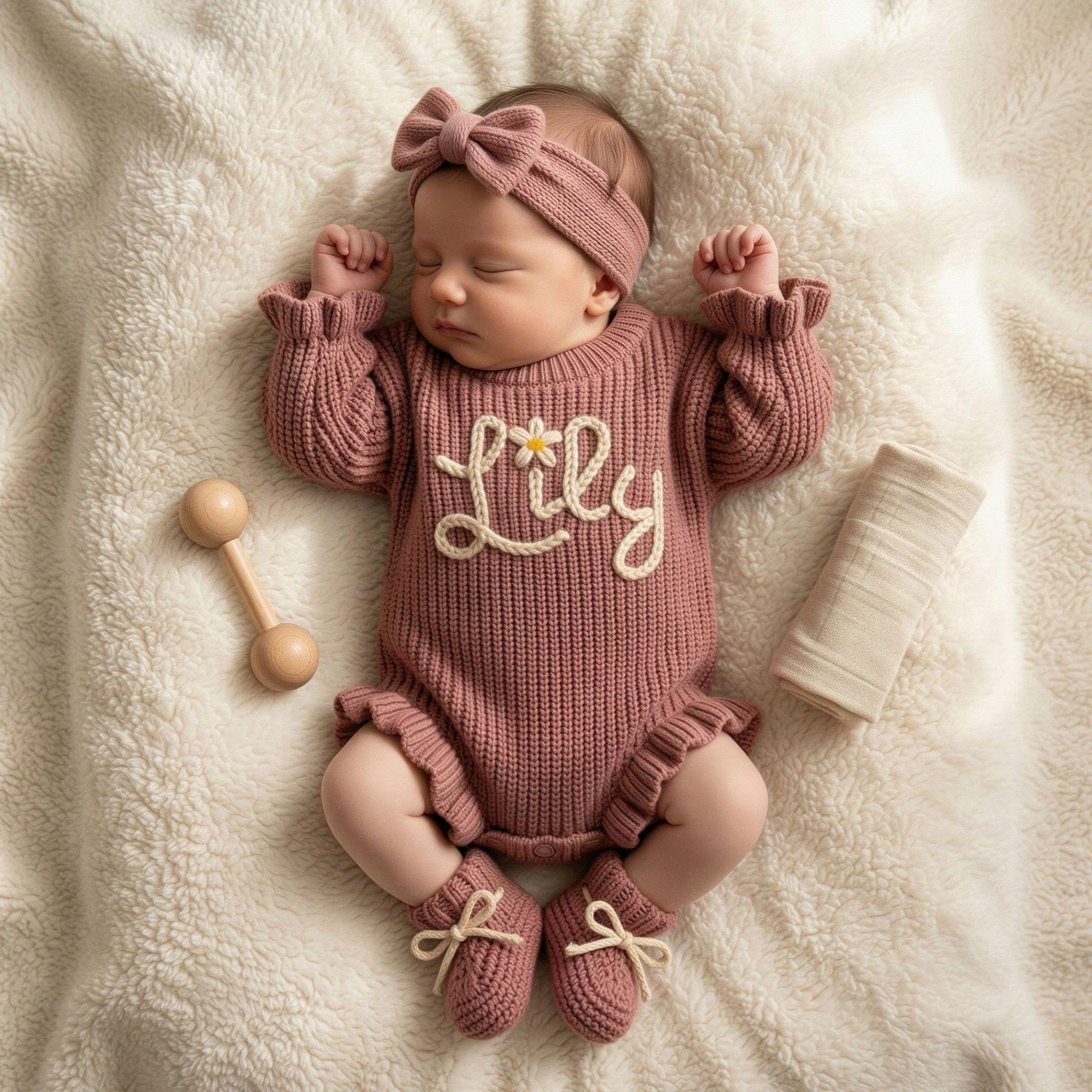 Personalized Baby Romper Set, Baby Girl Romper, Hand Embroidered Newborn Gift