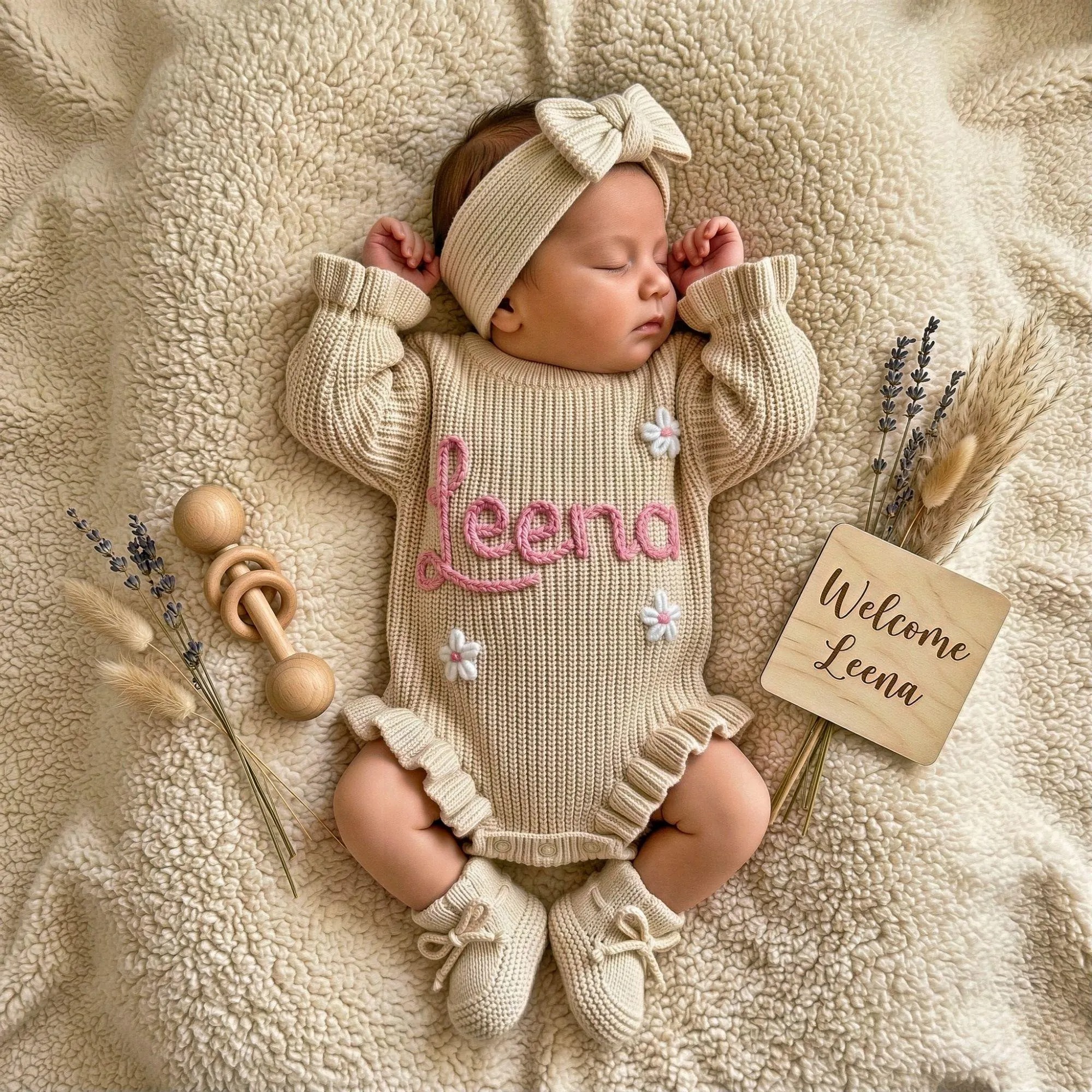 Personalized Baby Romper Set, Baby Girl Romper, Hand Embroidered Newborn Gift