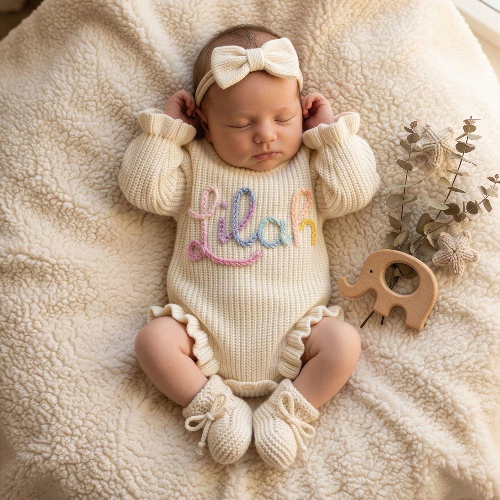 Personalized Baby Romper Set, Baby Girl Romper, Hand Embroidered Newborn Gift