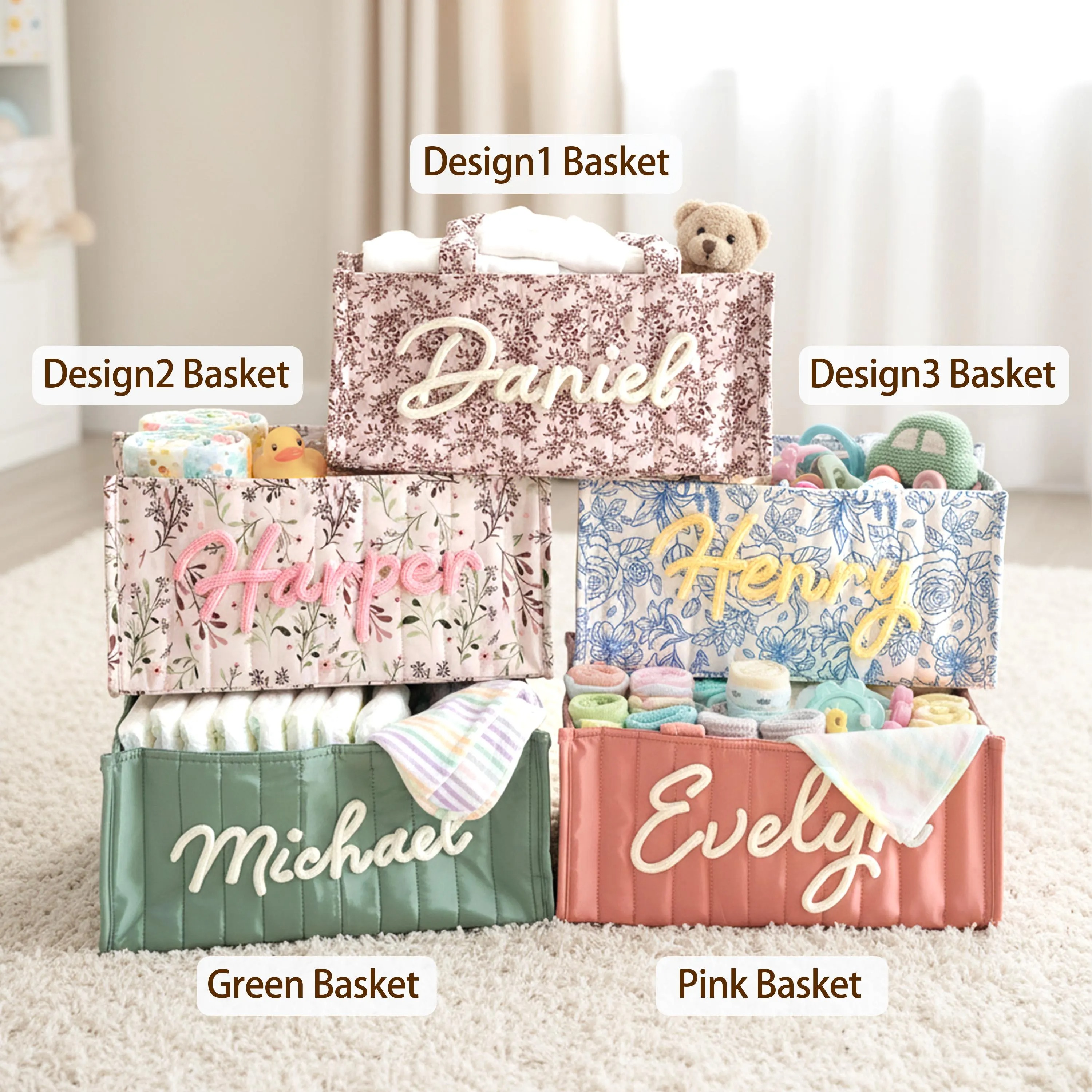 Personalized Baby Storage Basket : Custom Name Diaper Caddy, Gift For New Mom