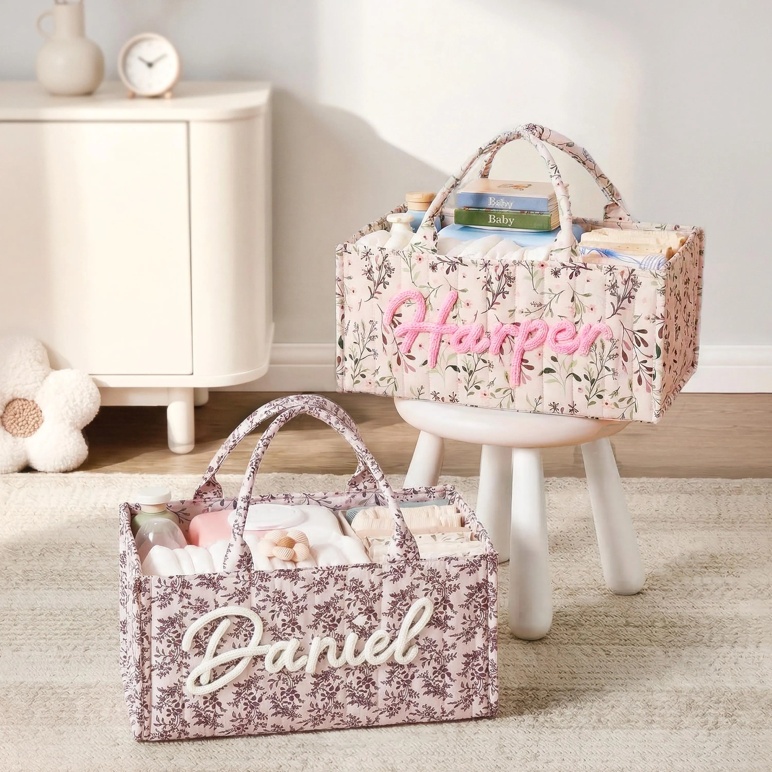 Personalized Baby Storage Basket : Custom Name Diaper Caddy, Gift For New Mom