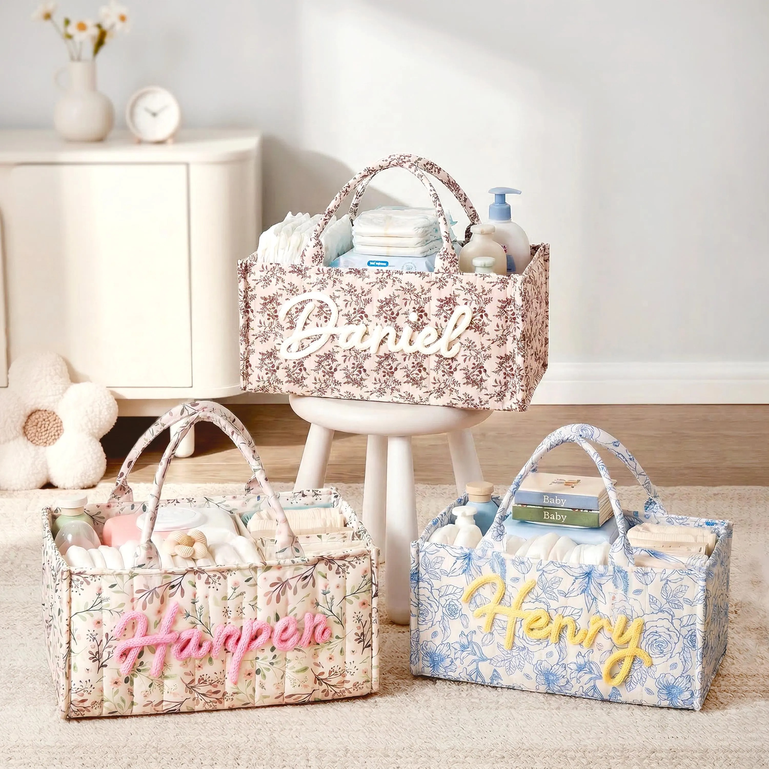 Personalized Baby Storage Basket : Custom Name Diaper Caddy, Gift For New Mom