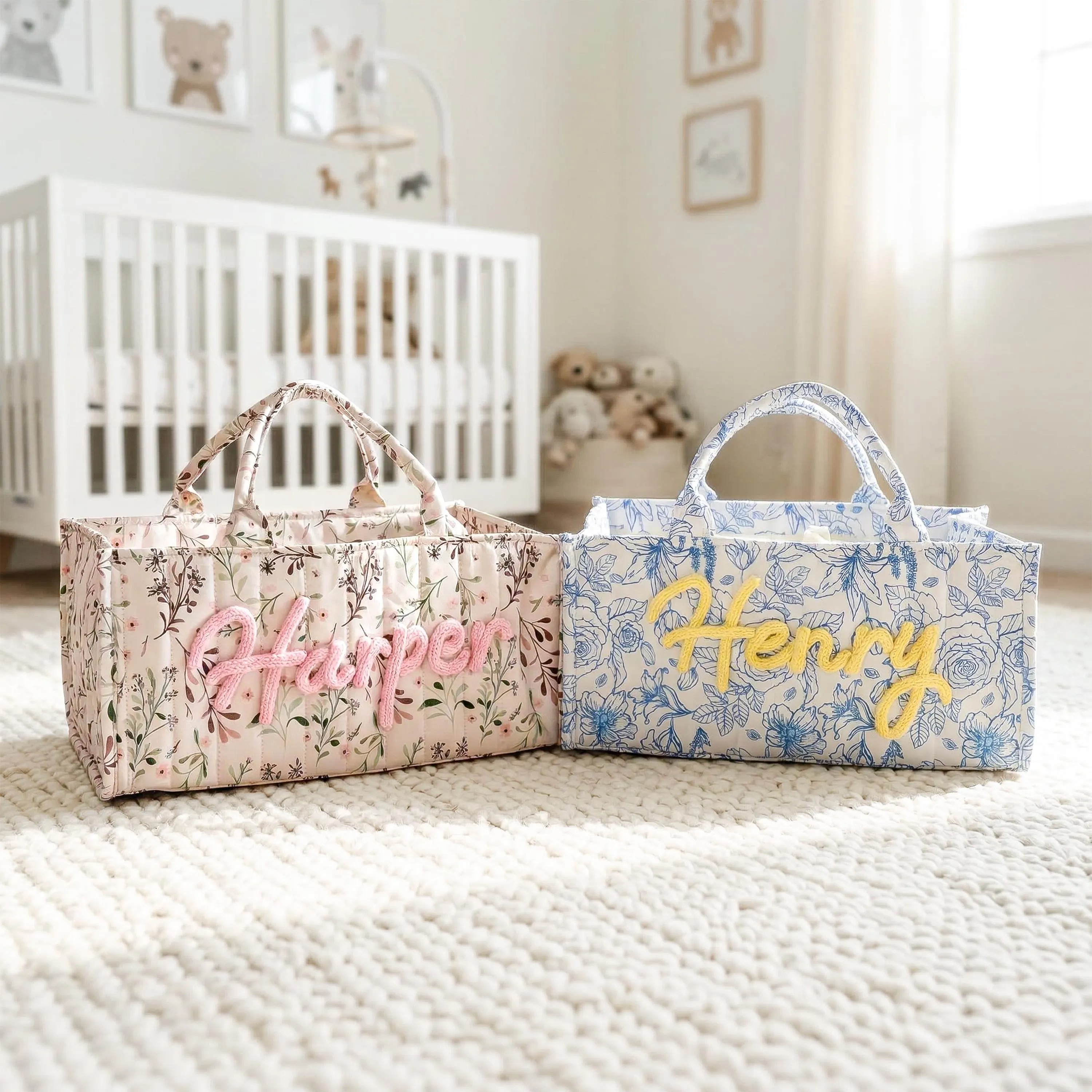 Personalized Baby Storage Basket : Custom Name Diaper Caddy, Gift For New Mom