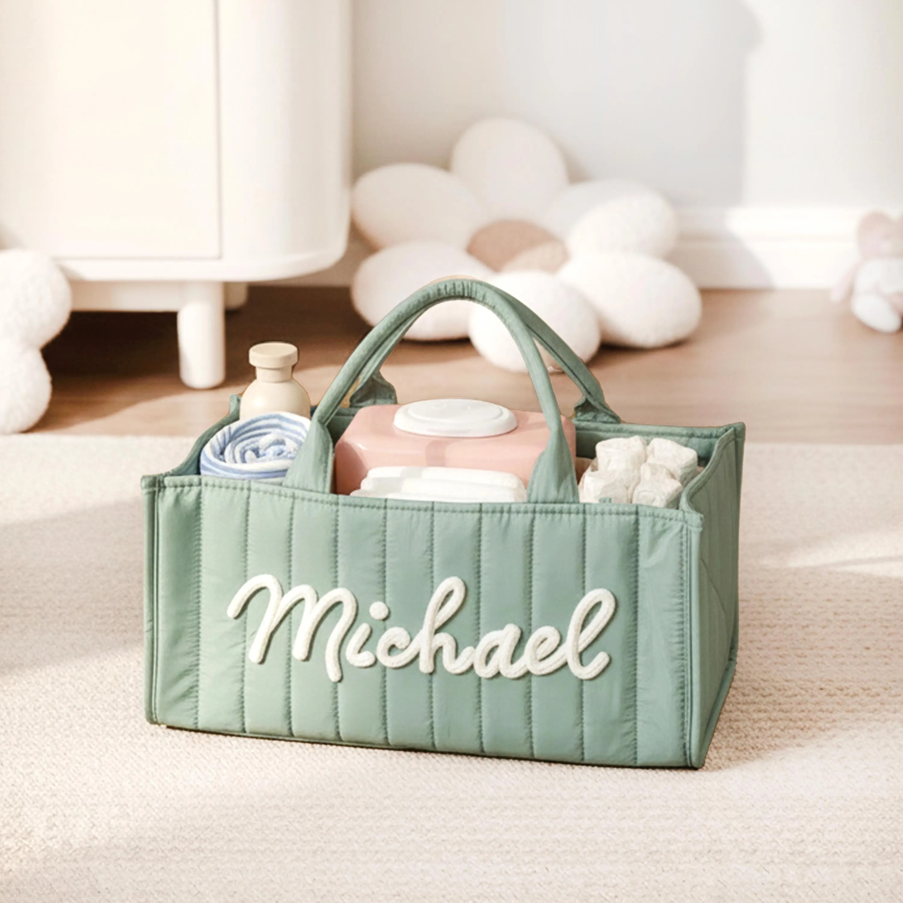 Personalized Baby Storage Basket : Custom Name Diaper Caddy, Gift For New Mom