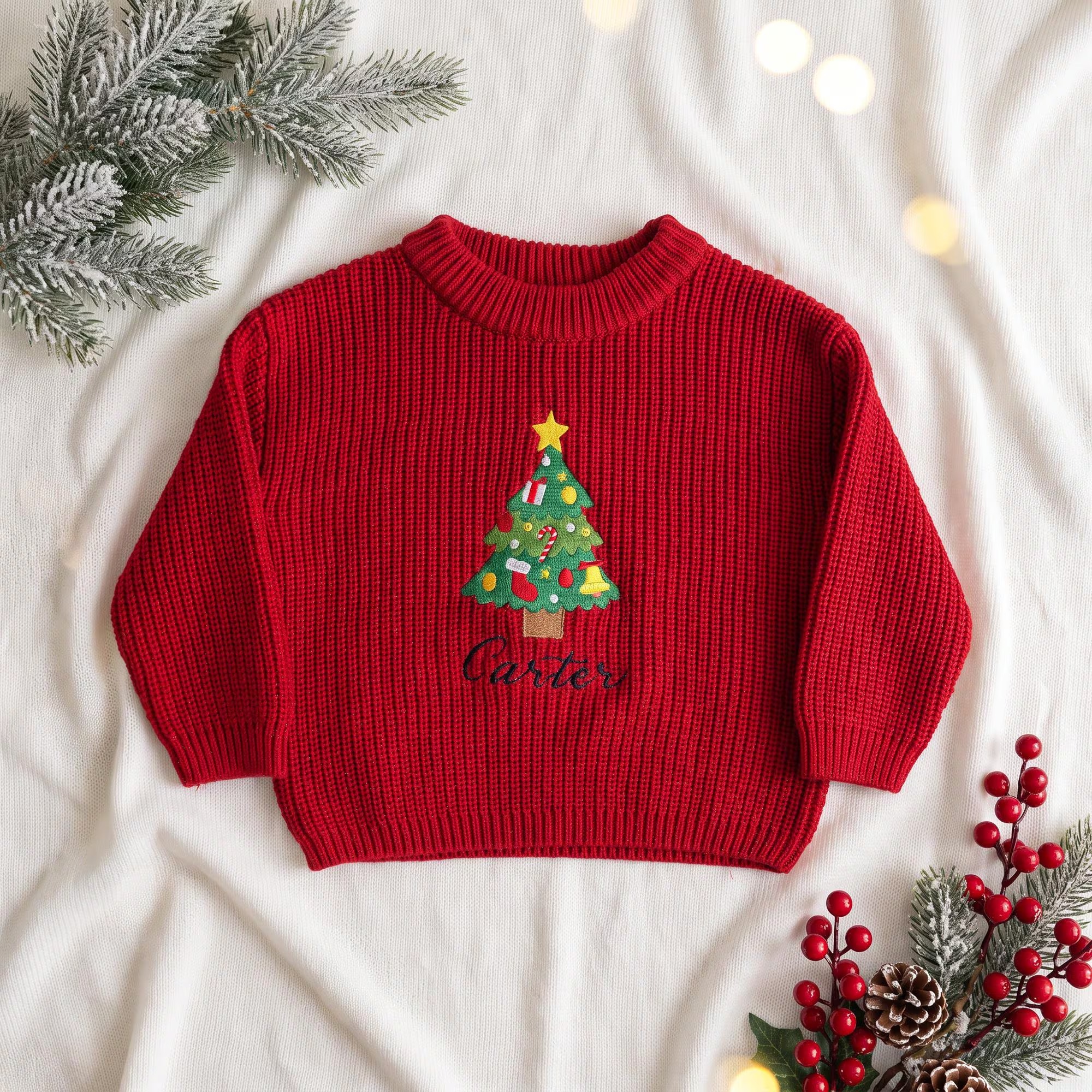Personalized Custom Name Christmas Embroidered Baby Sweater