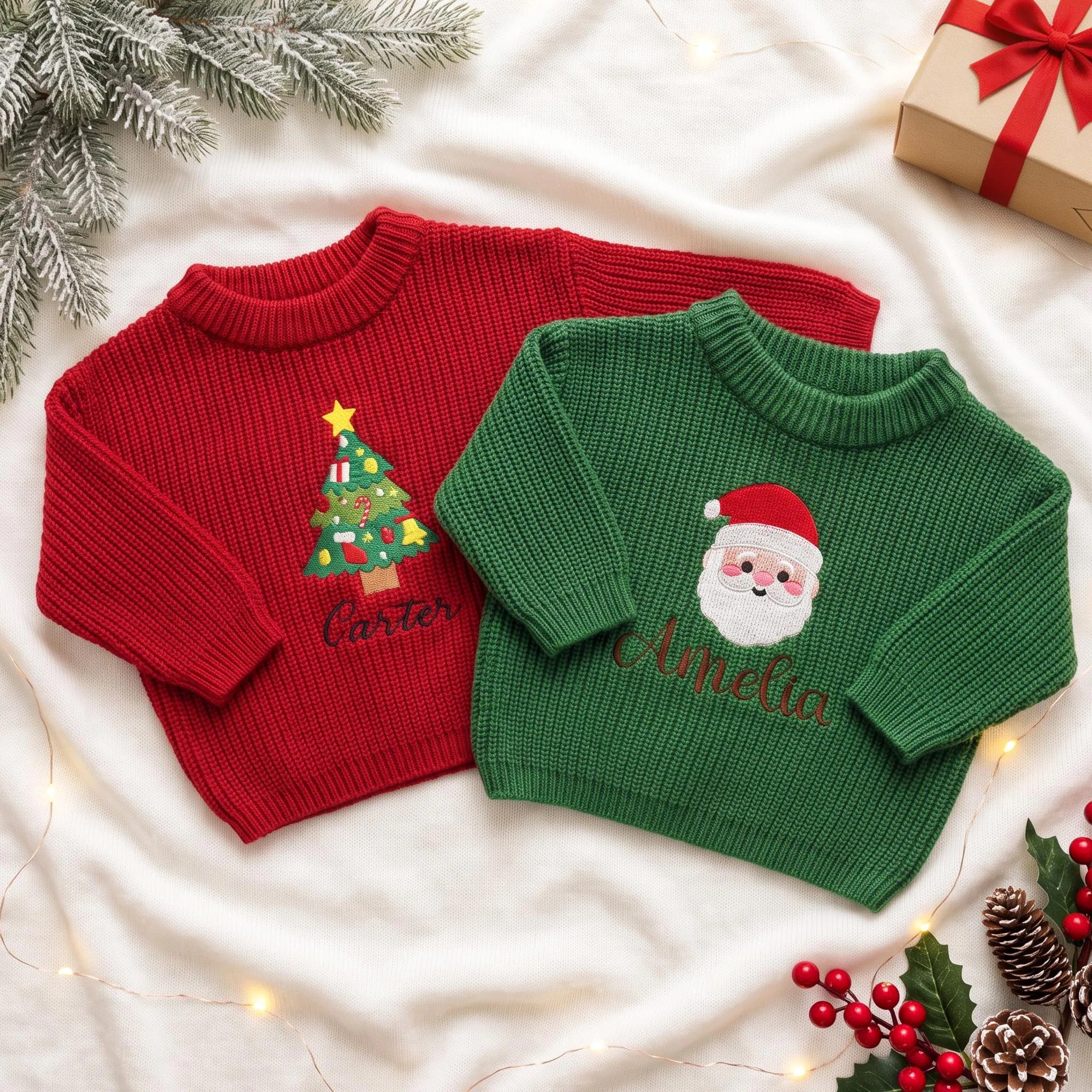 Personalized Custom Name Christmas Embroidered Baby Sweater