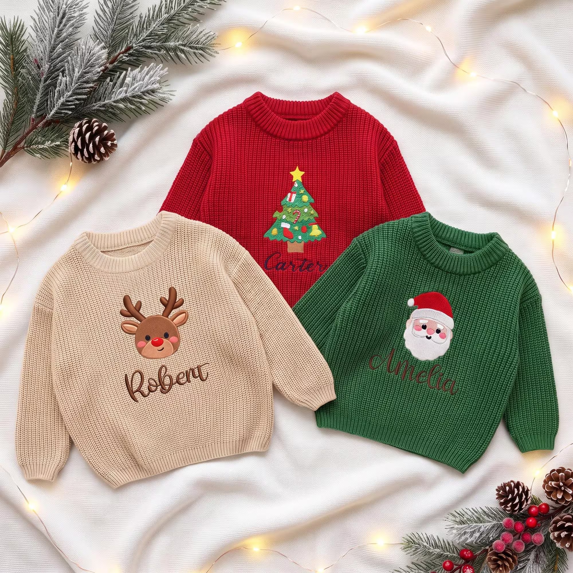 Personalized Custom Name Christmas Embroidered Baby Sweater