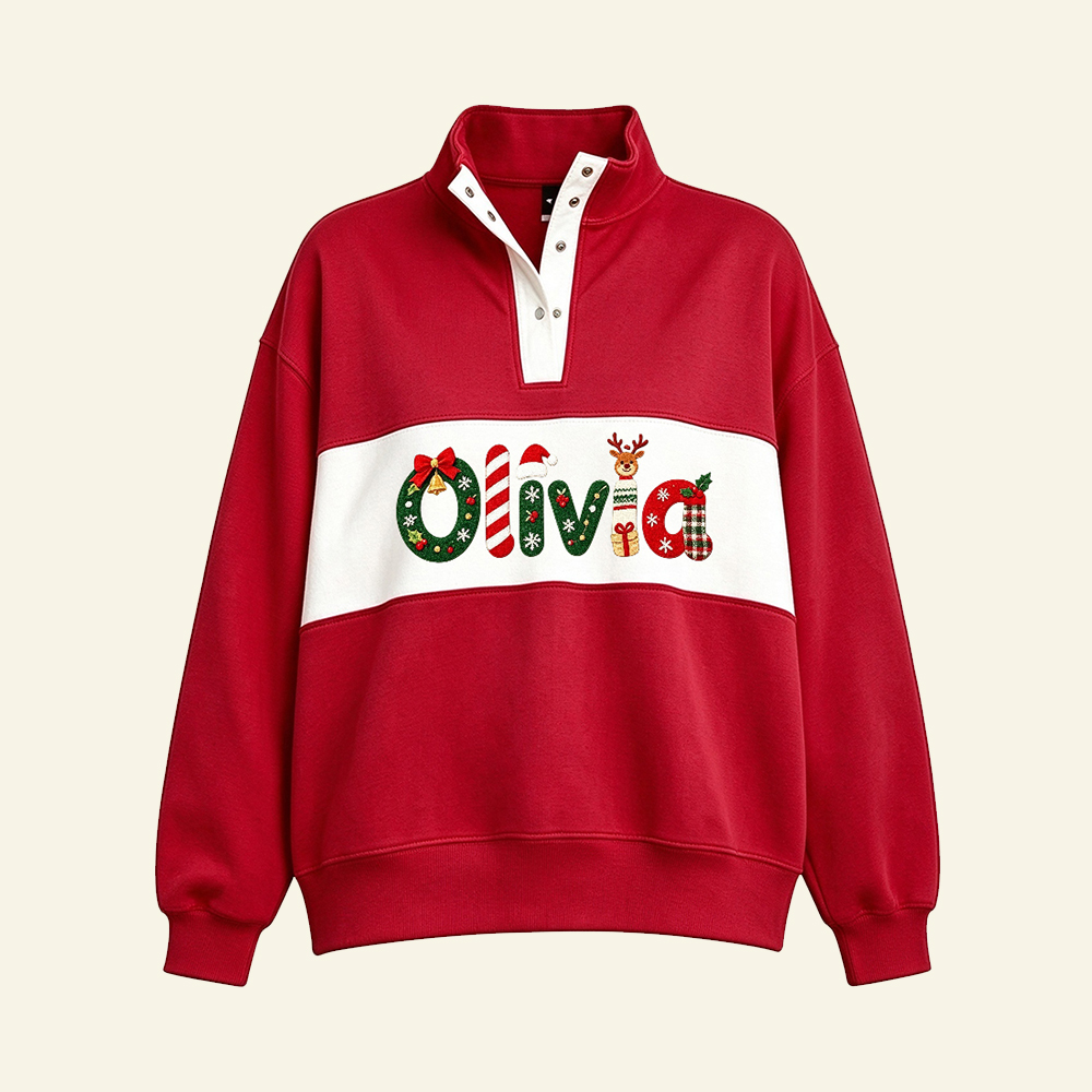 Personalized Custom Name Christmas Quarter Zip Sweatshirt